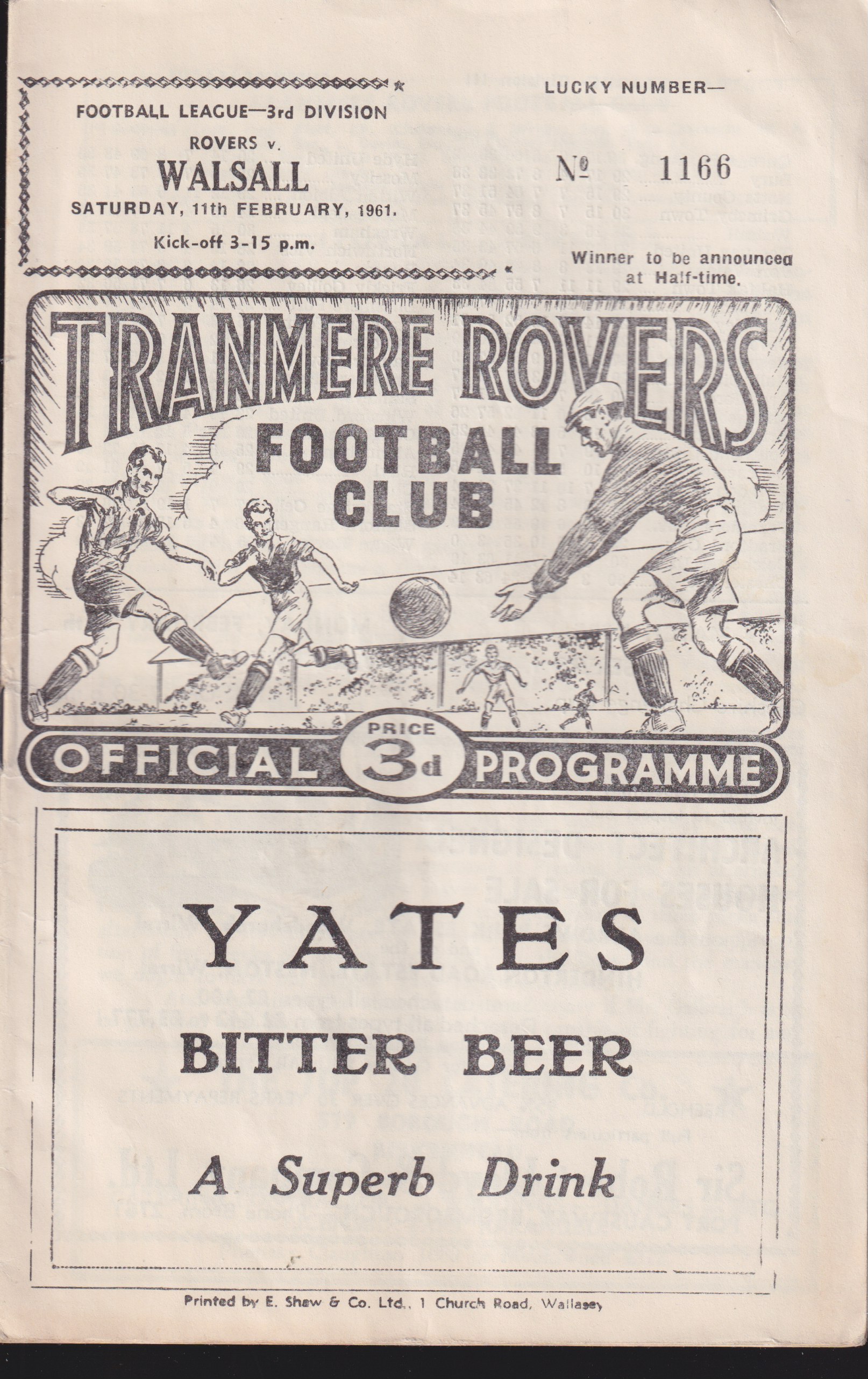 Match Programme for 11/02/1961