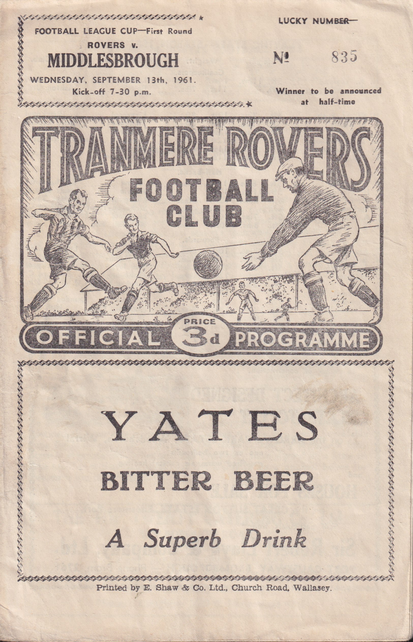 Match Programme for 13/09/1961