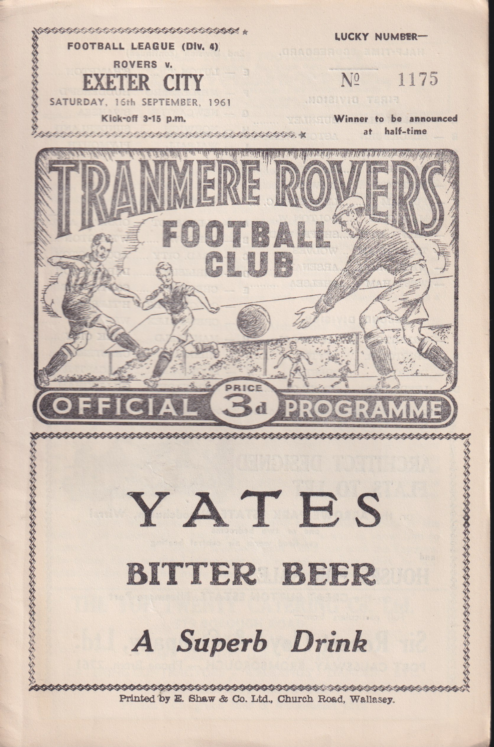 Match Programme for 16/09/1961