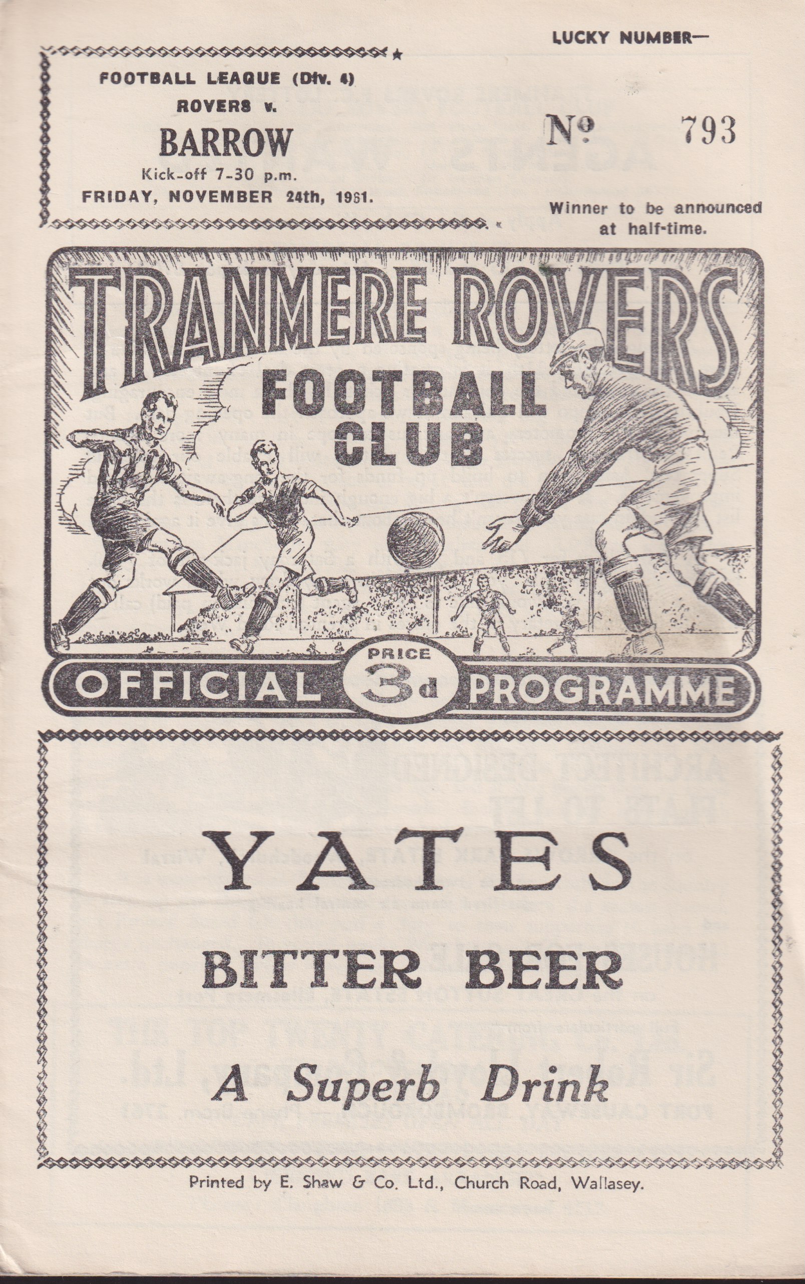 Match Programme for 24/11/1961