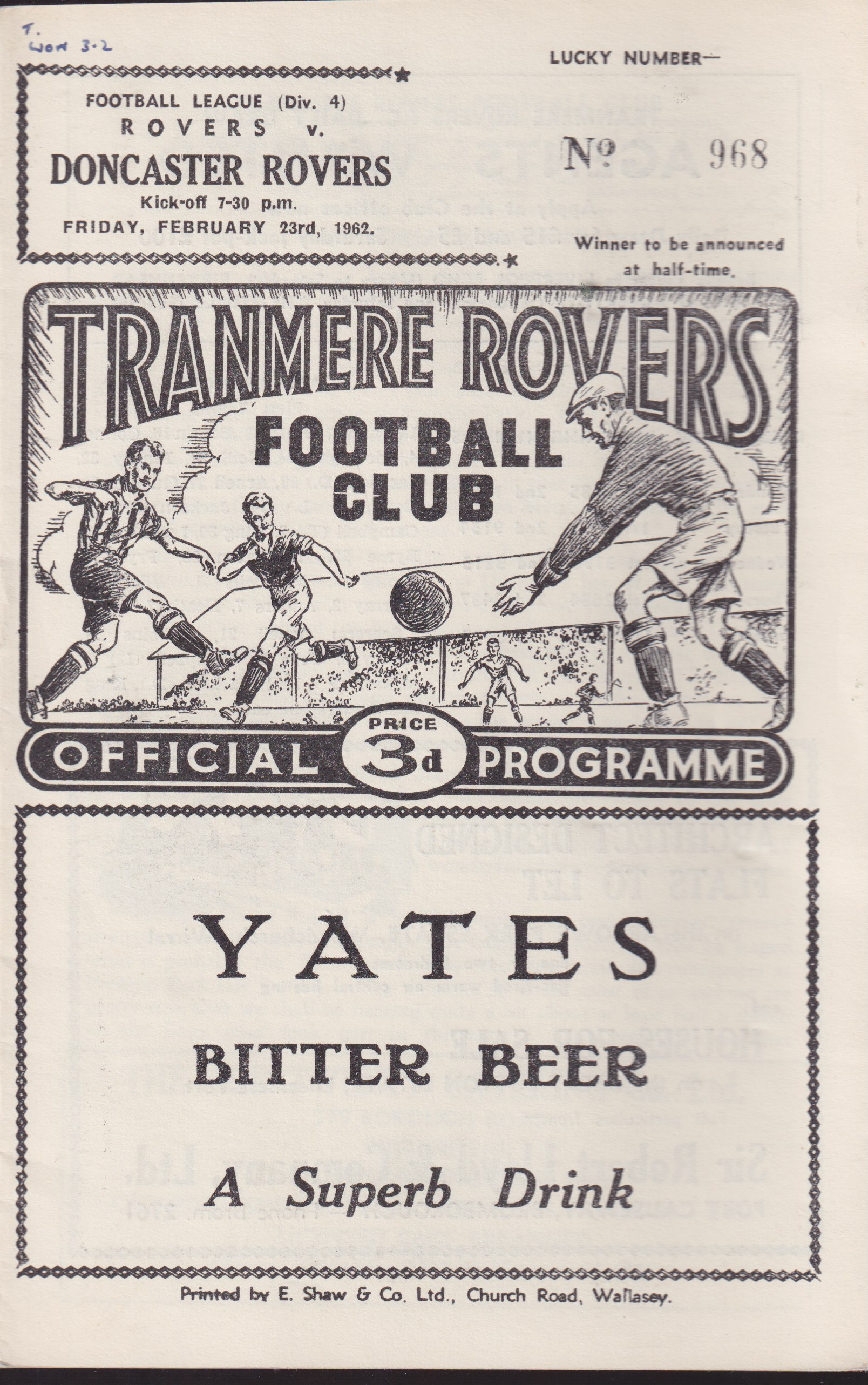 Match Programme for 23/02/1962