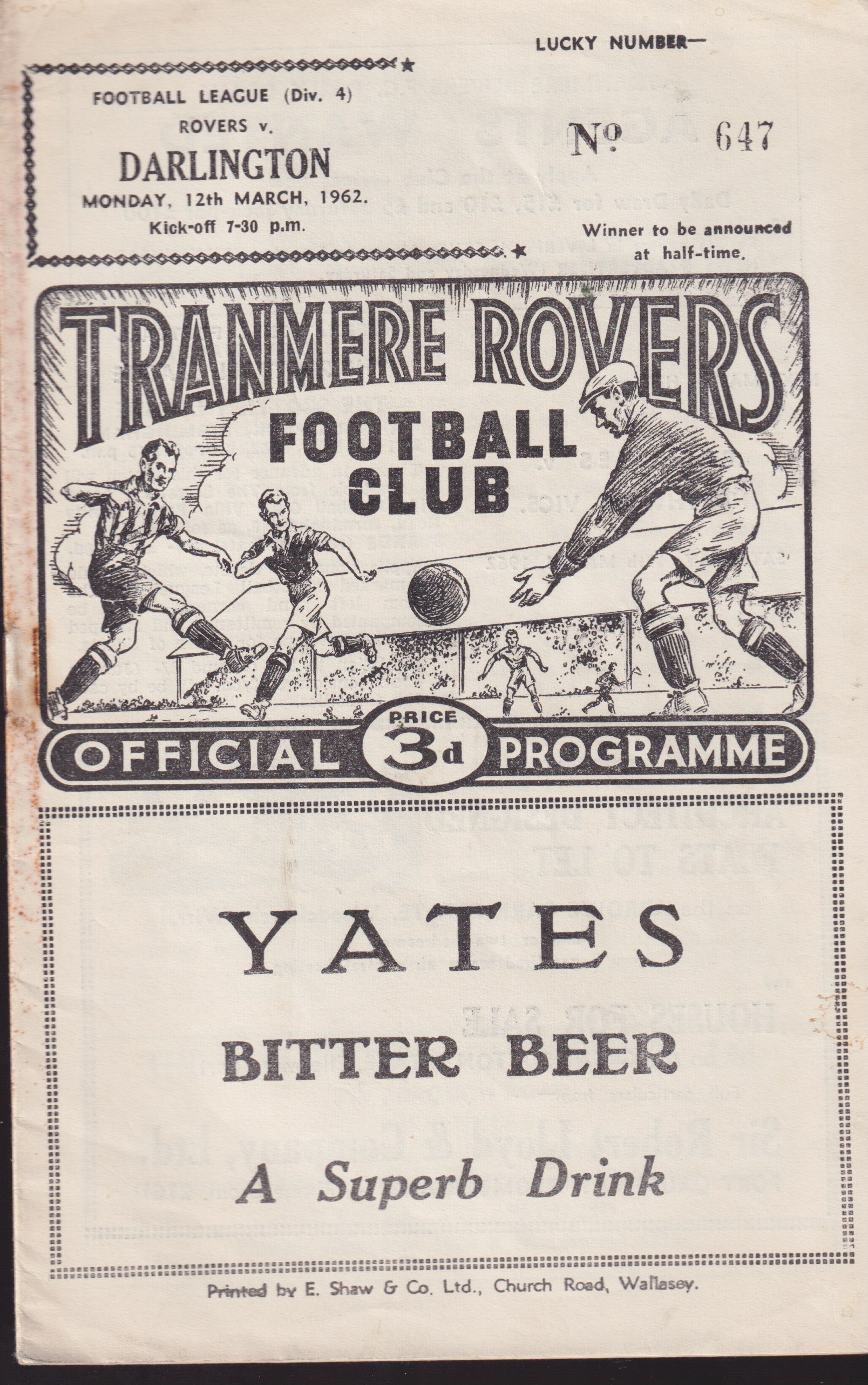 Match Programme for 12/03/1962
