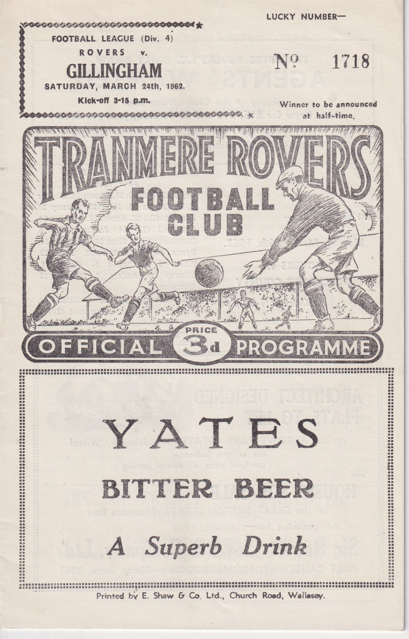 Match Programme for 24/03/1962