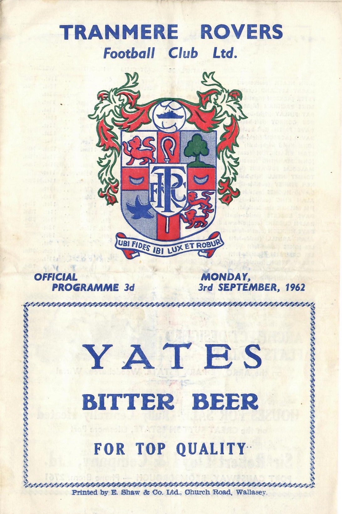 Match Programme for 03/09/1962