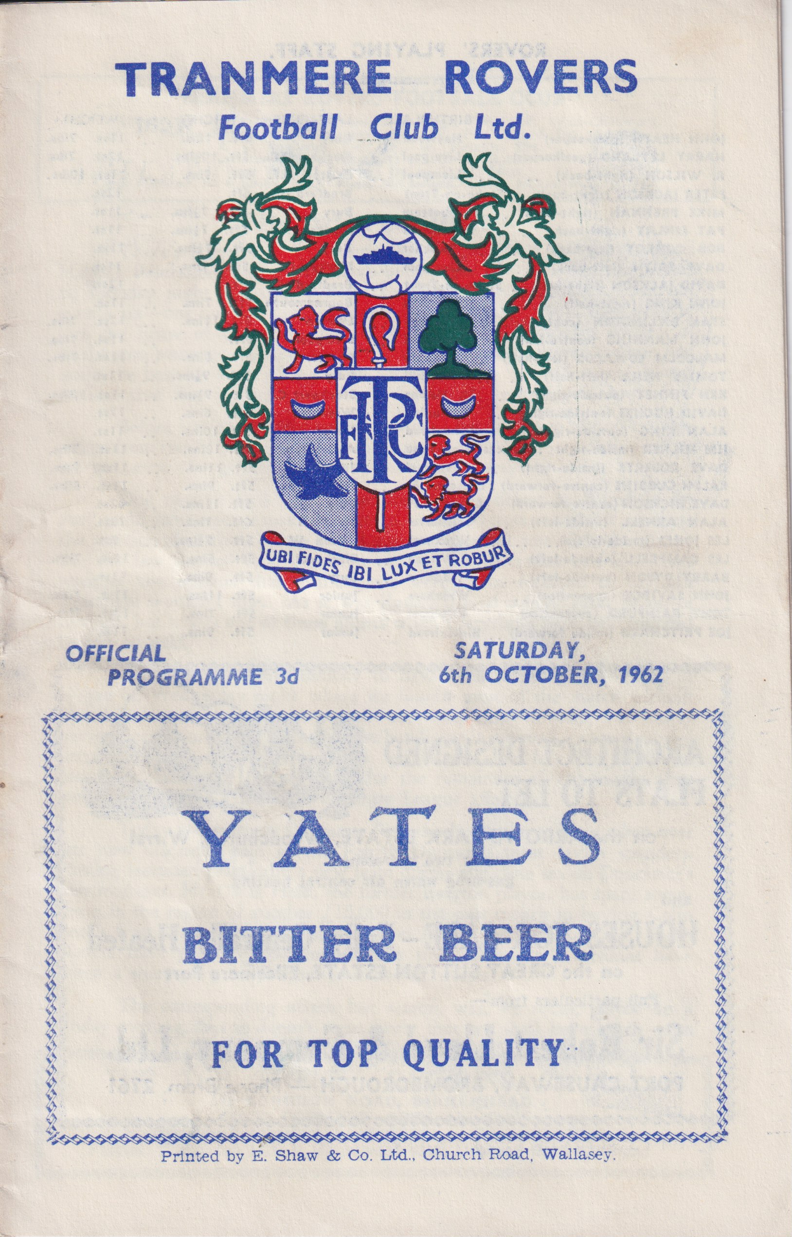 Match Programme for 06/10/1962