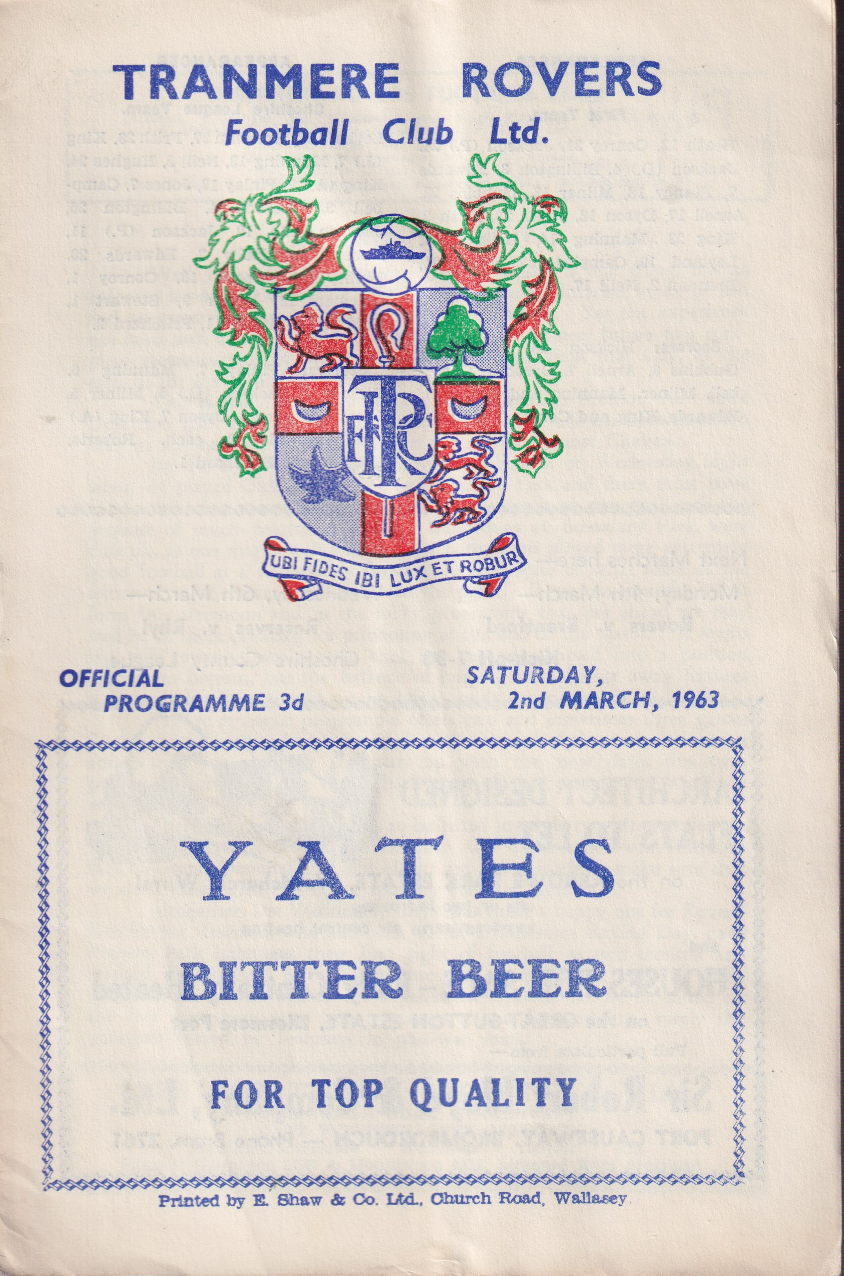 Match Programme for 02/03/1963