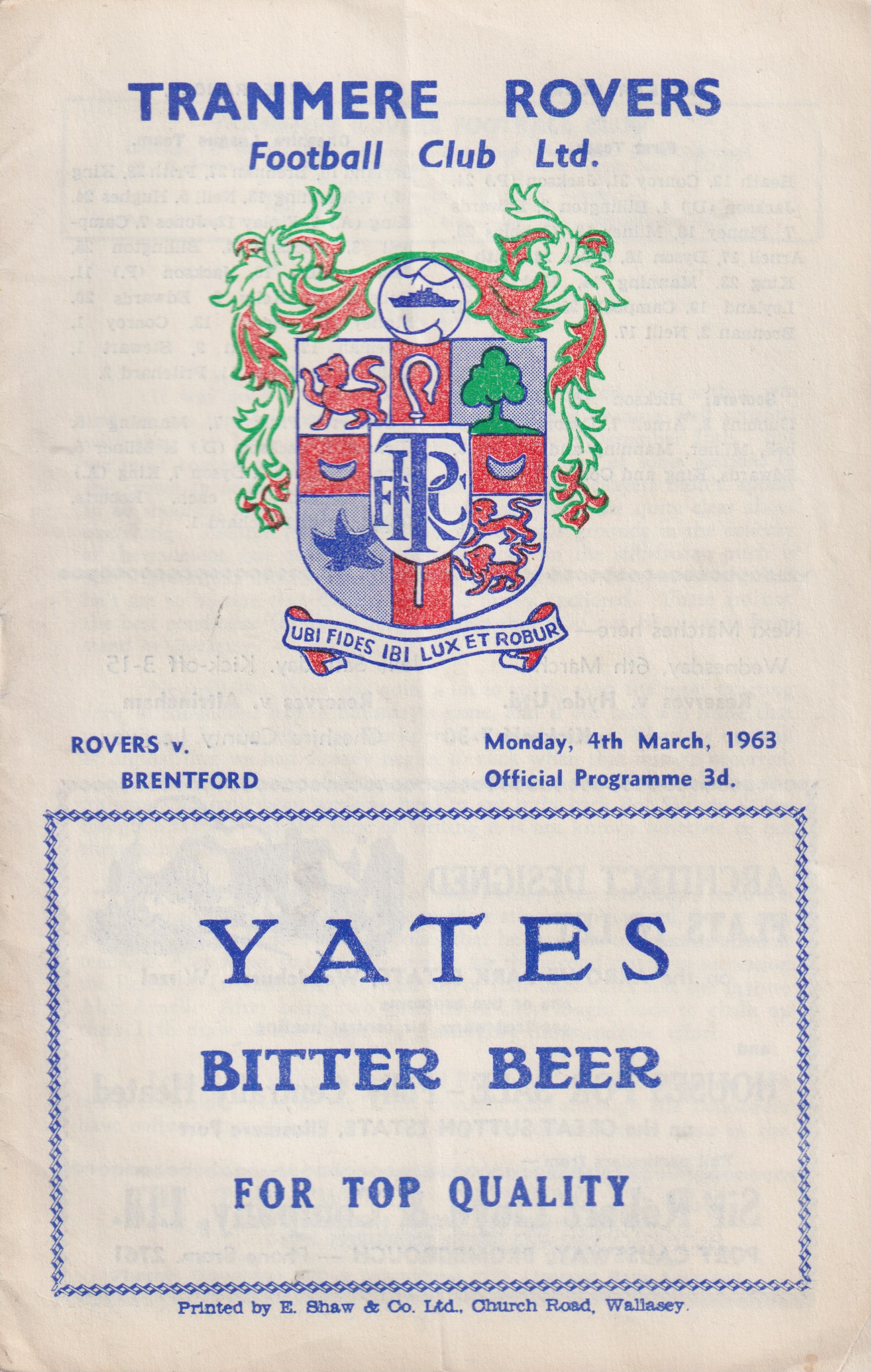 Match Programme for 04/03/1963
