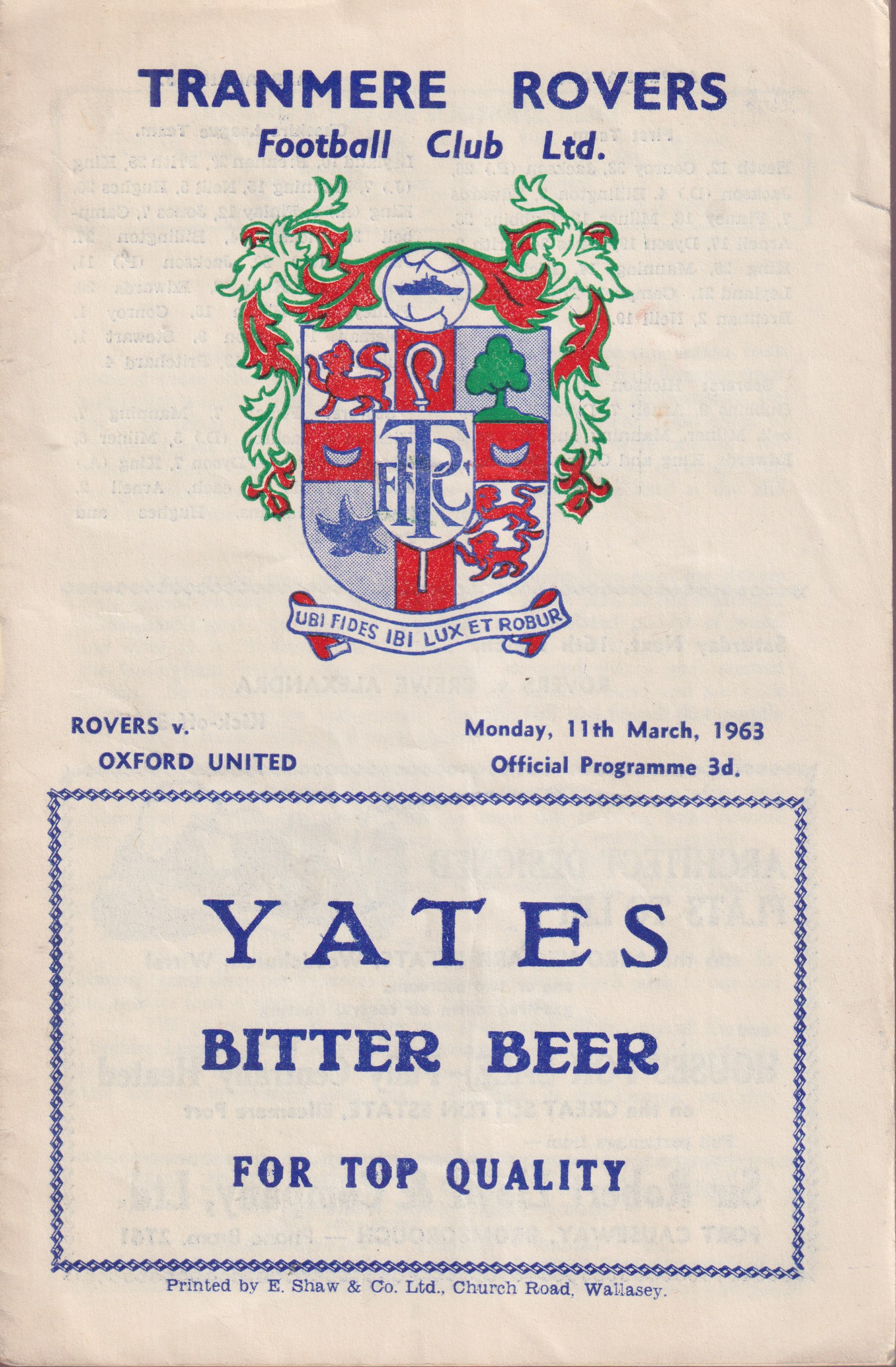 Match Programme for 11/03/1963