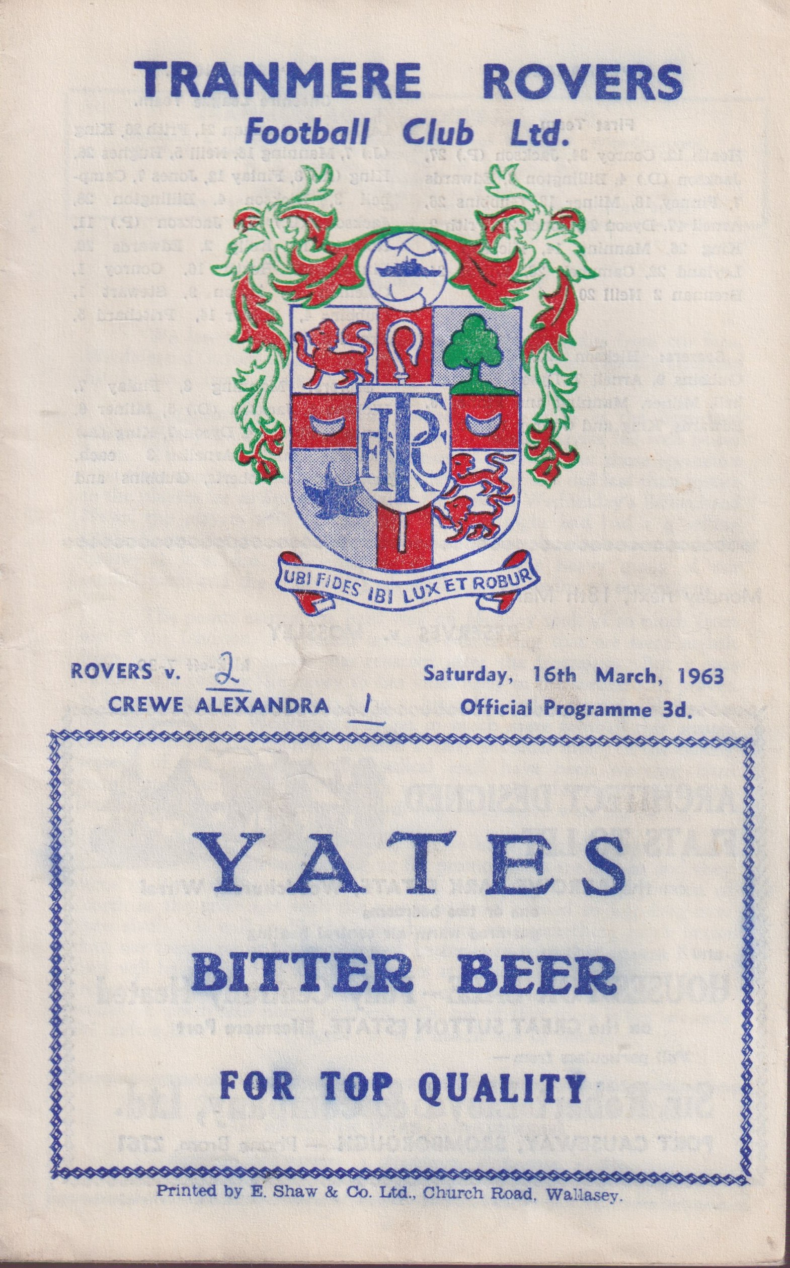 Match Programme for 16/03/1963