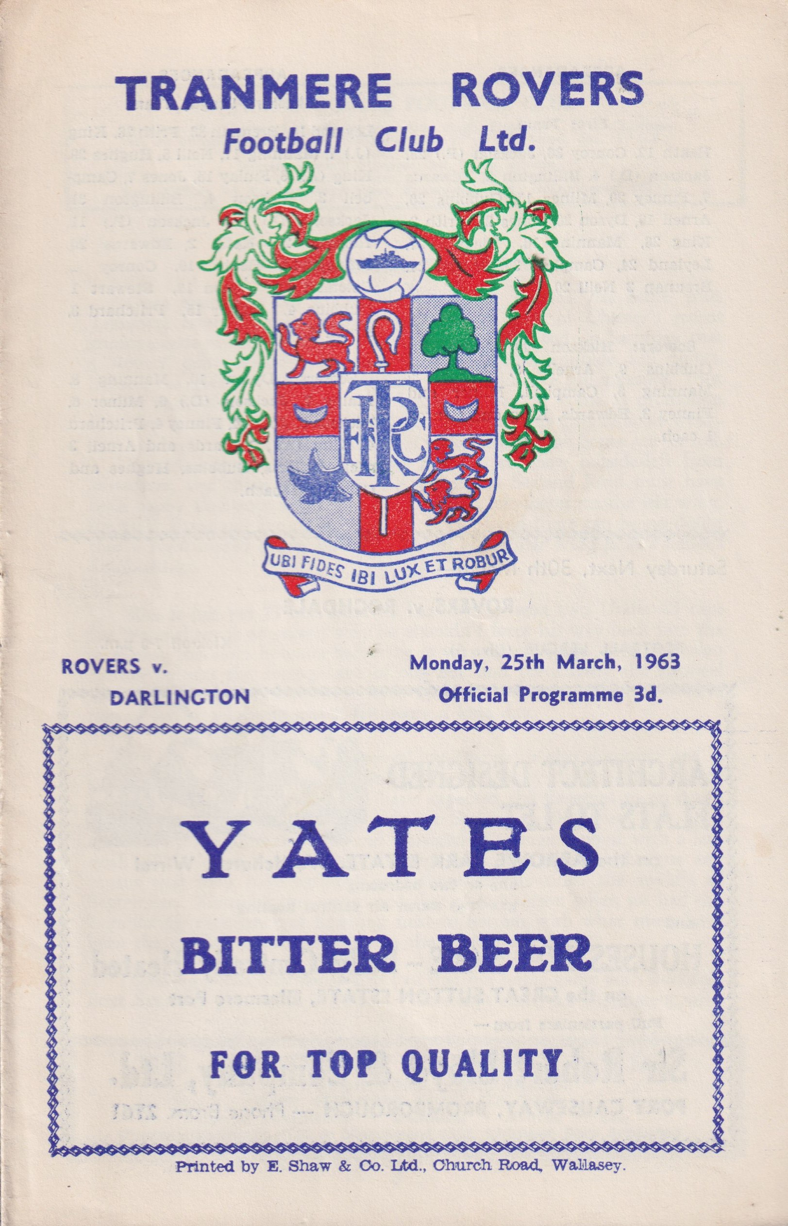 Match Programme for 25/03/1963