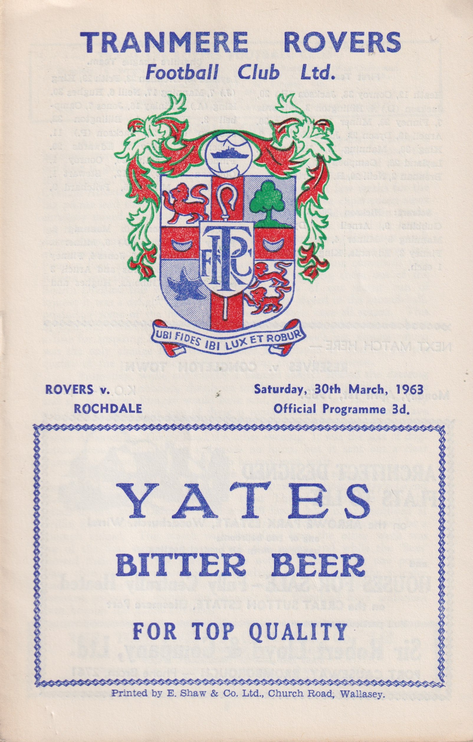 Match Programme for 30/03/1963