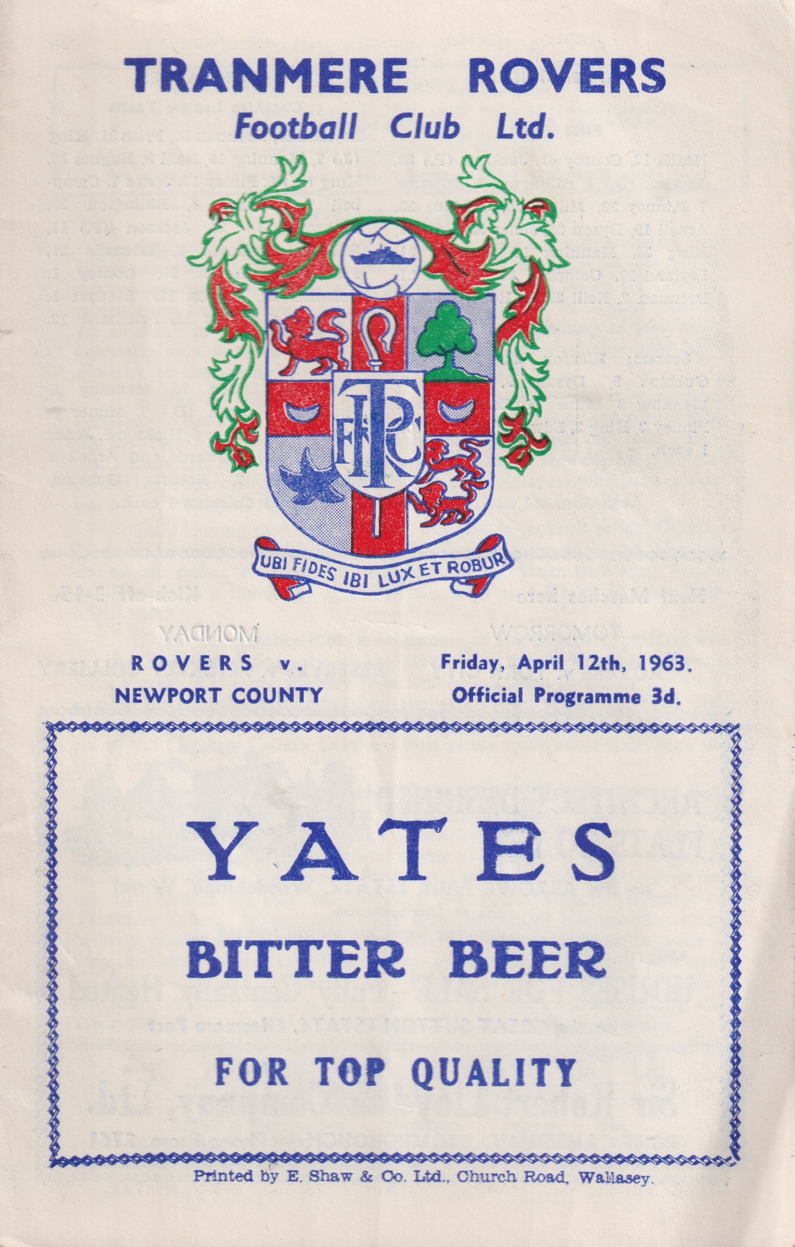 Match Programme for 12/04/1963