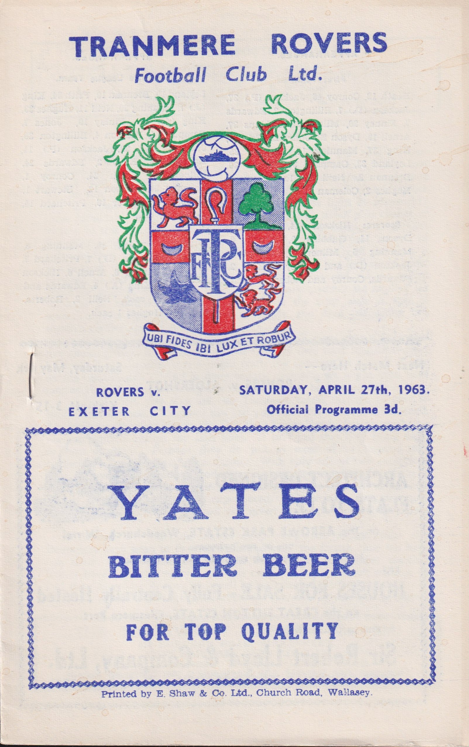 Match Programme for 27/04/1963