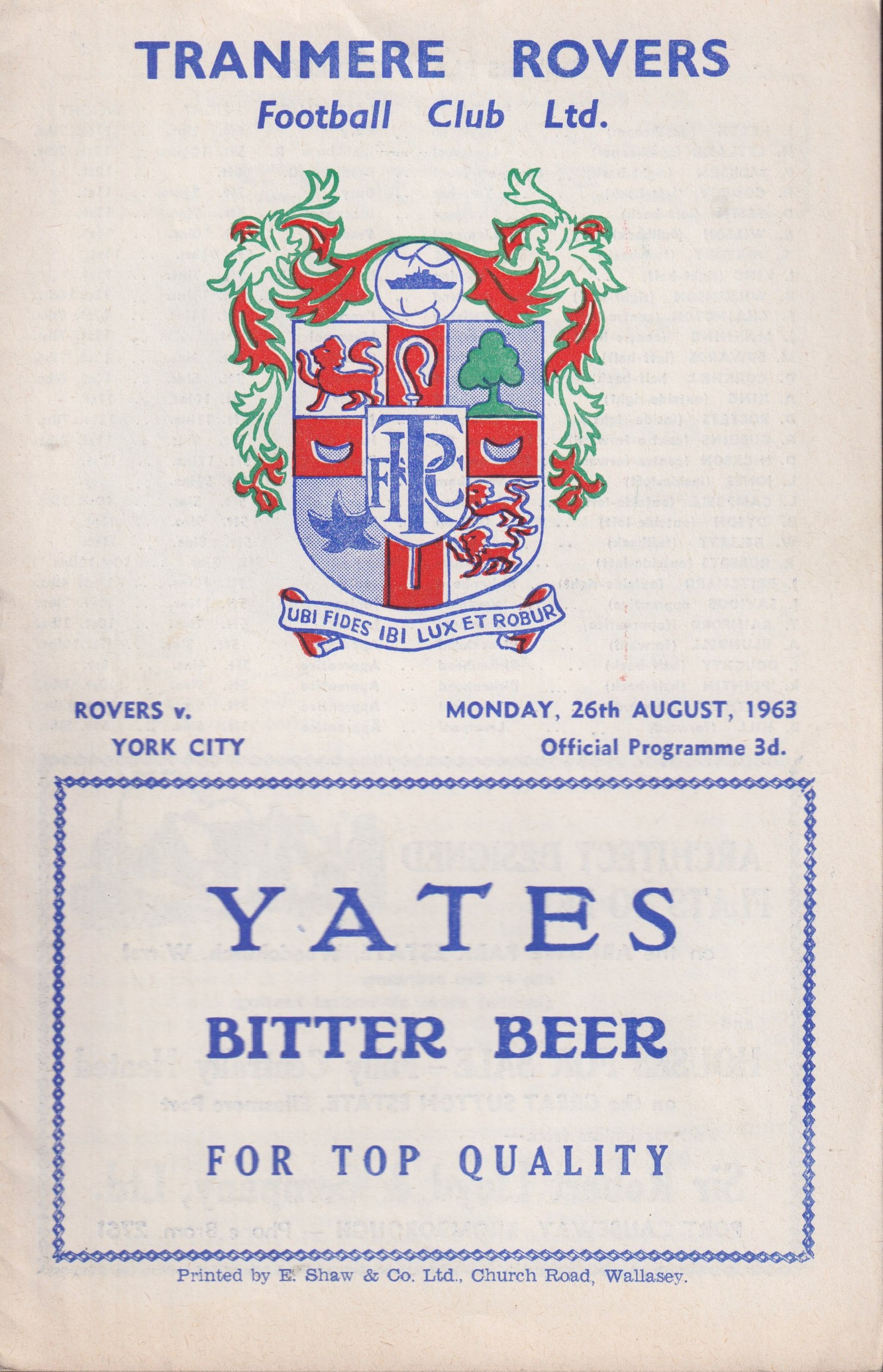Match Programme for 26/08/1963