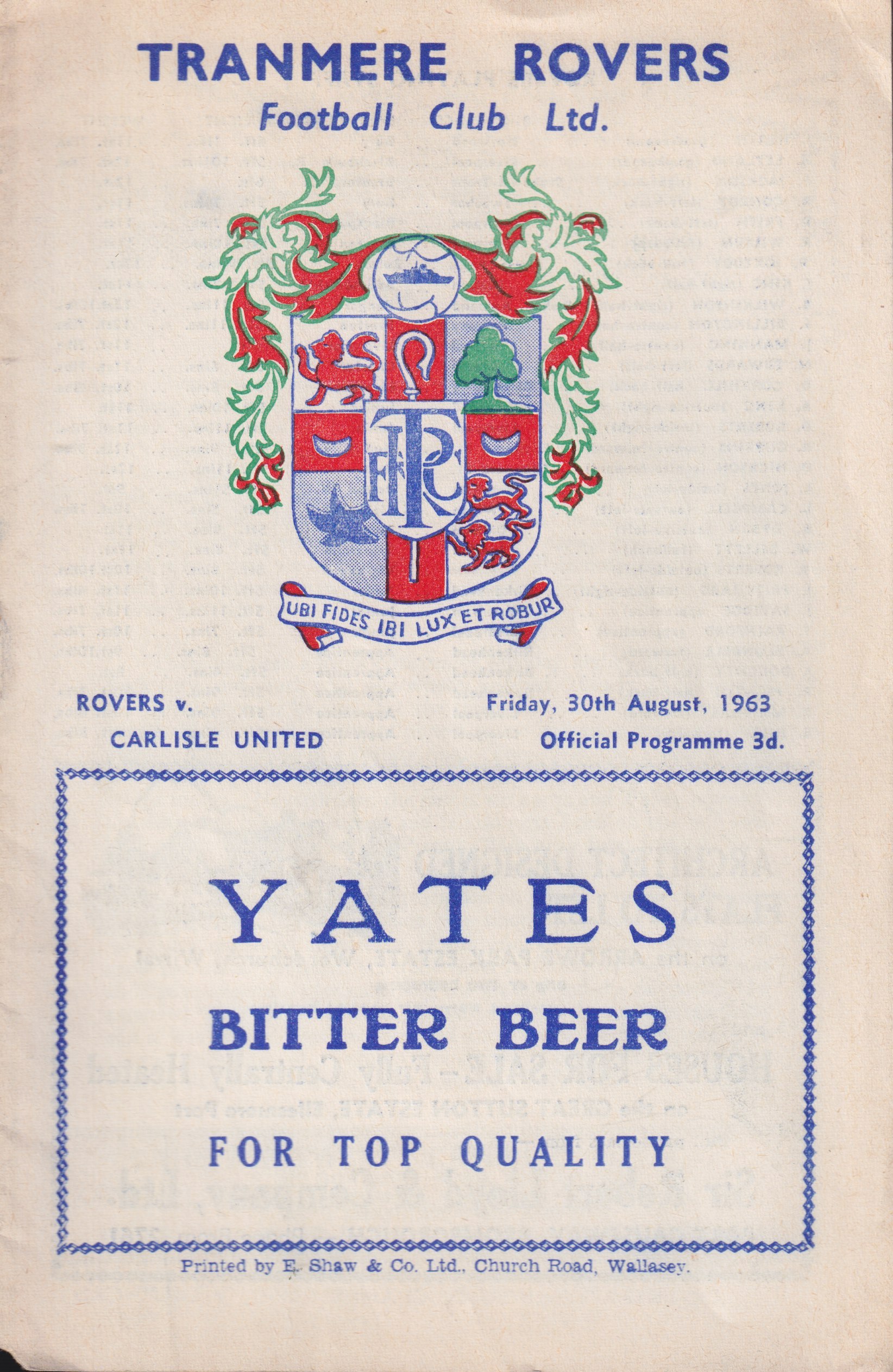 Match Programme for 30/08/1963