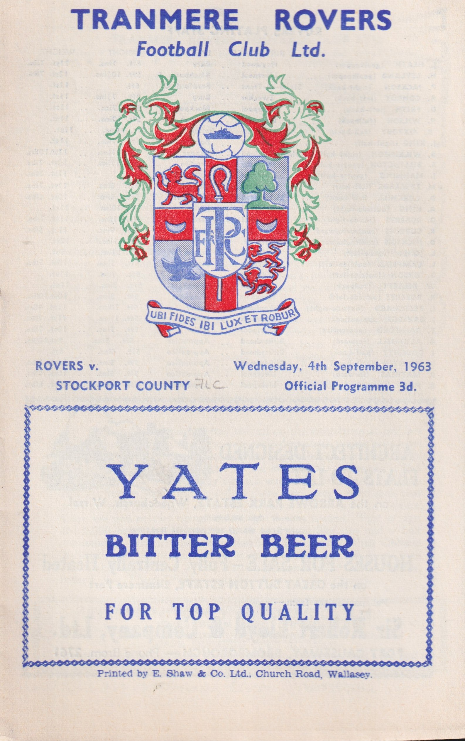 Match Programme for 04/09/1963