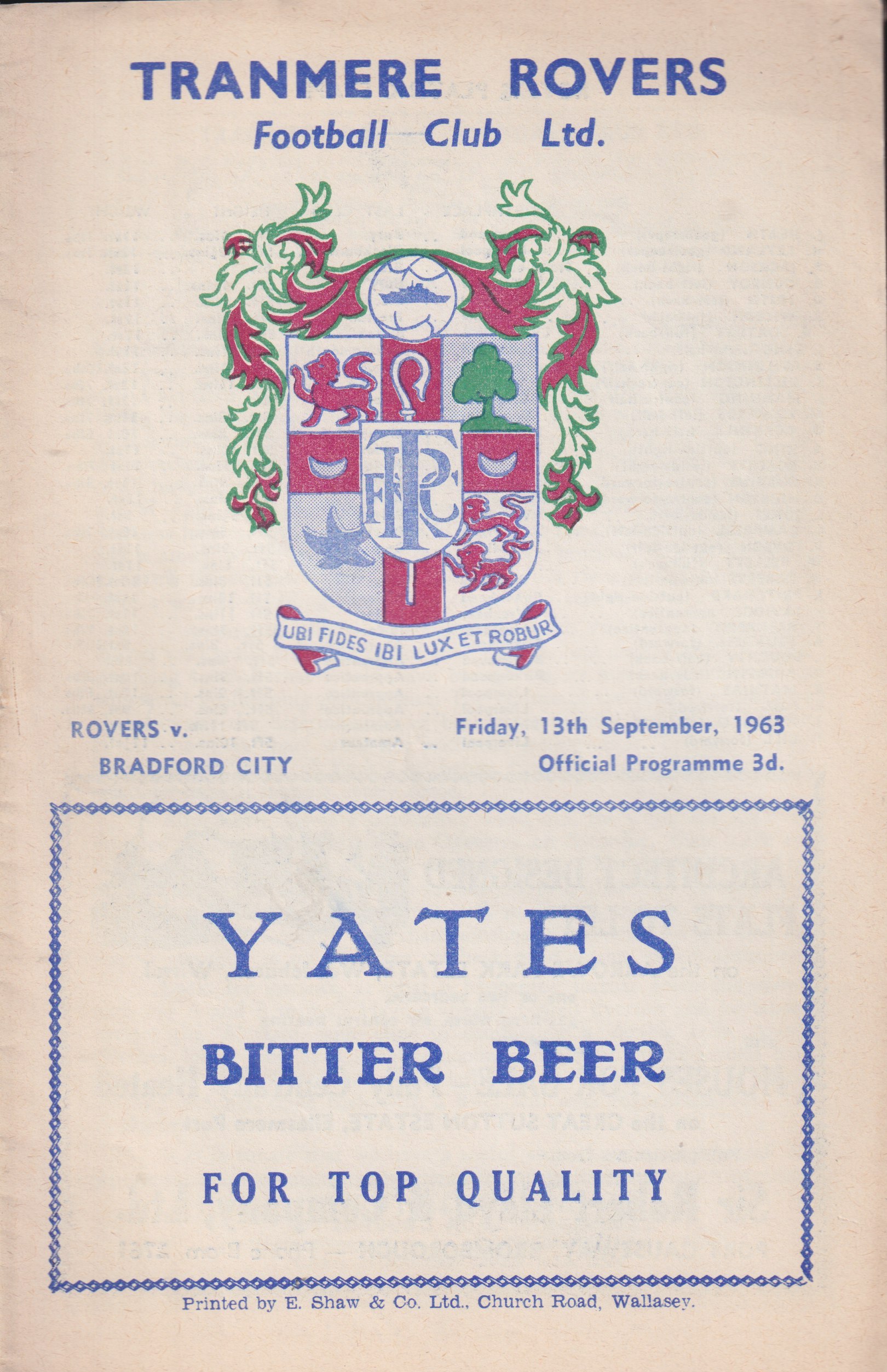 Match Programme for 13/09/1963