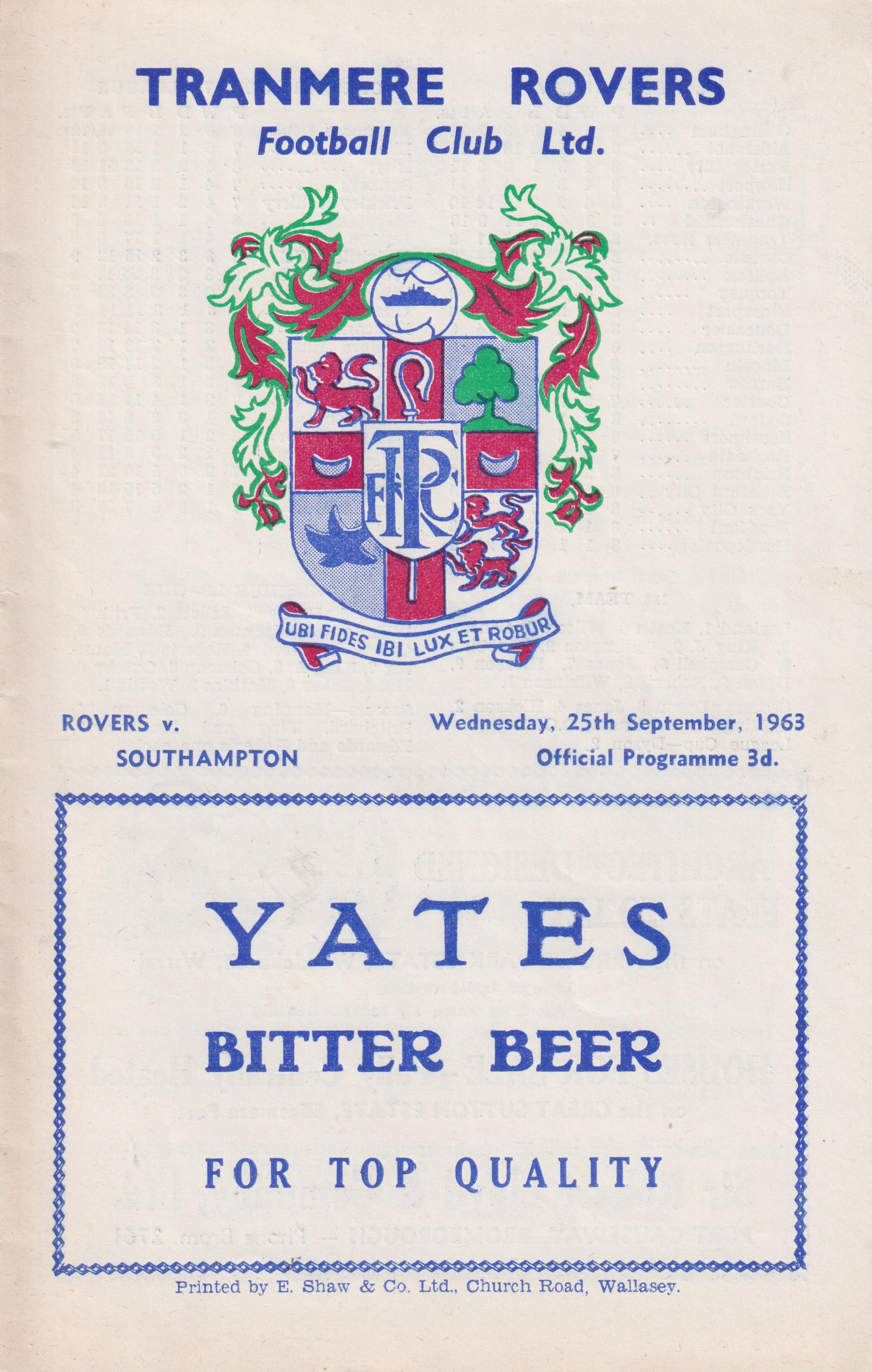 Match Programme for 25/09/1963
