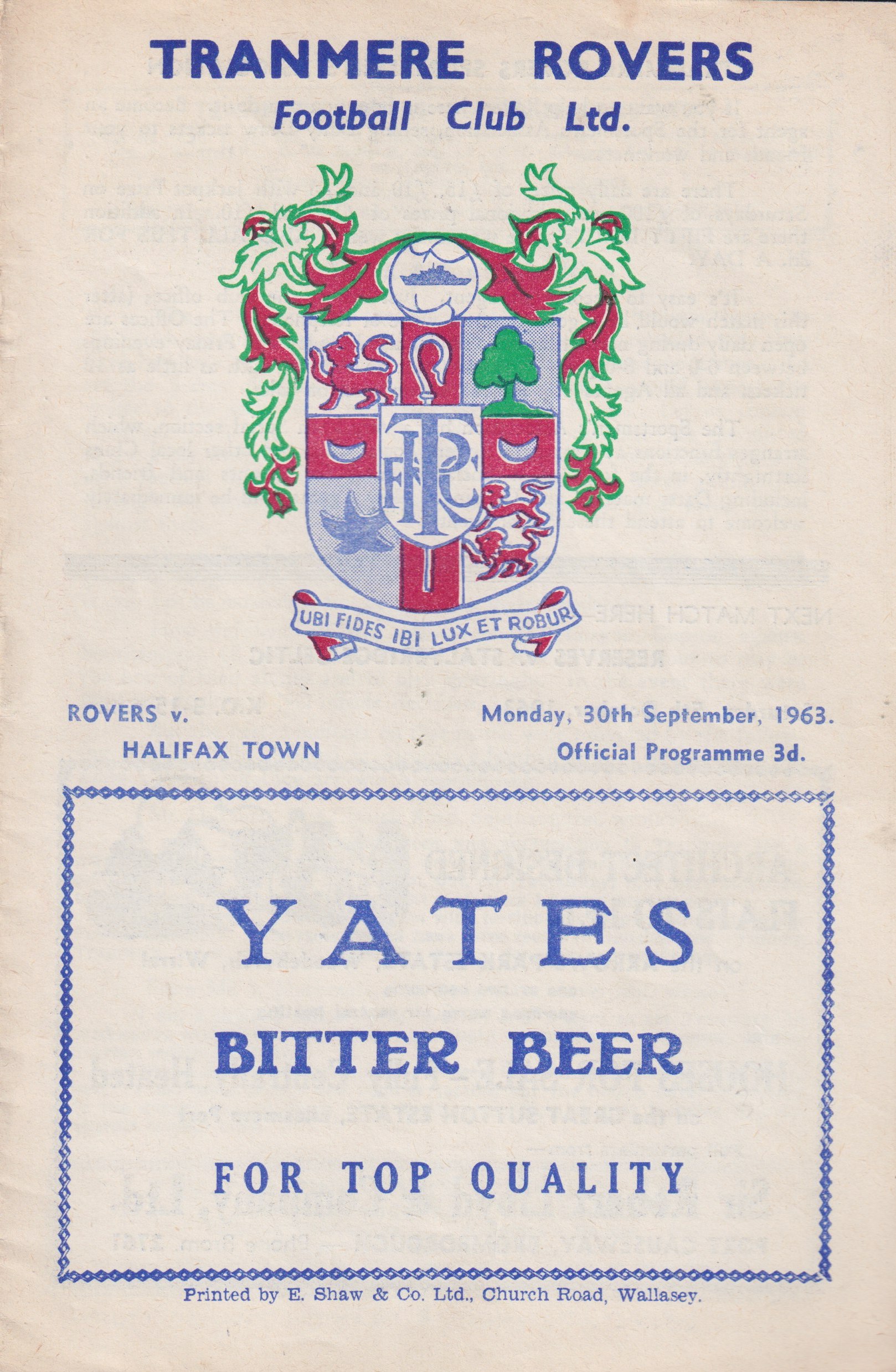 Match Programme for 30/09/1963