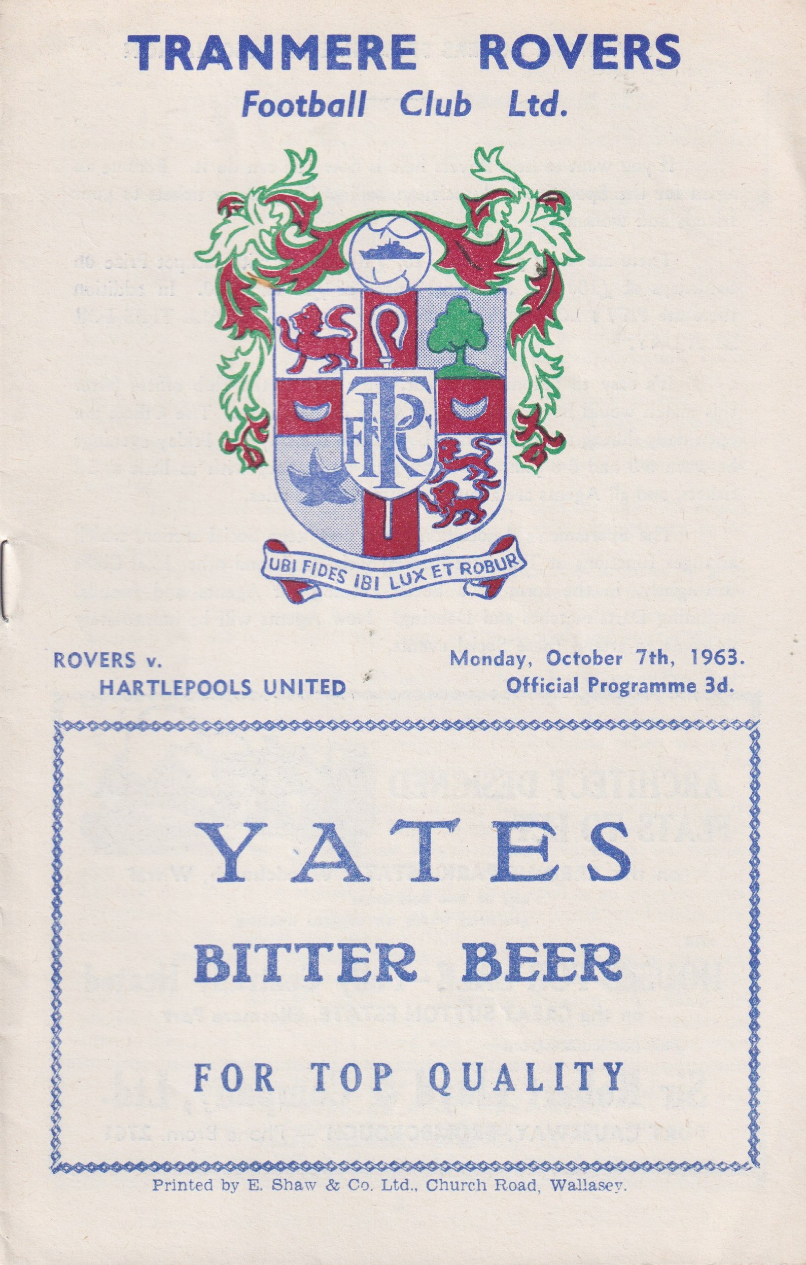 Match Programme for 07/10/1963