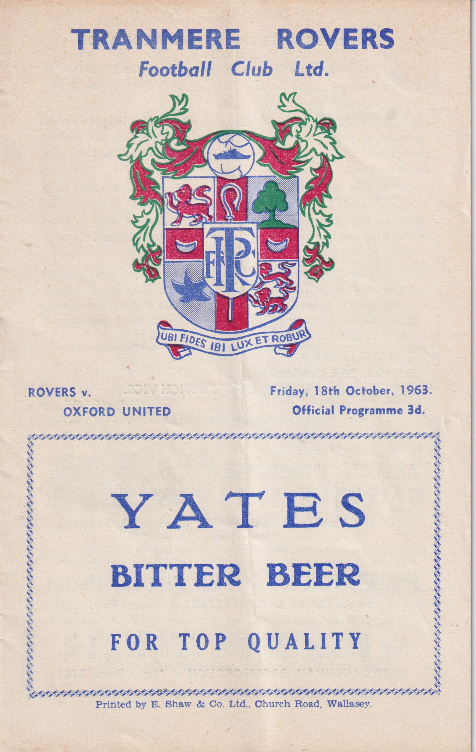 Match Programme for 18/10/1963