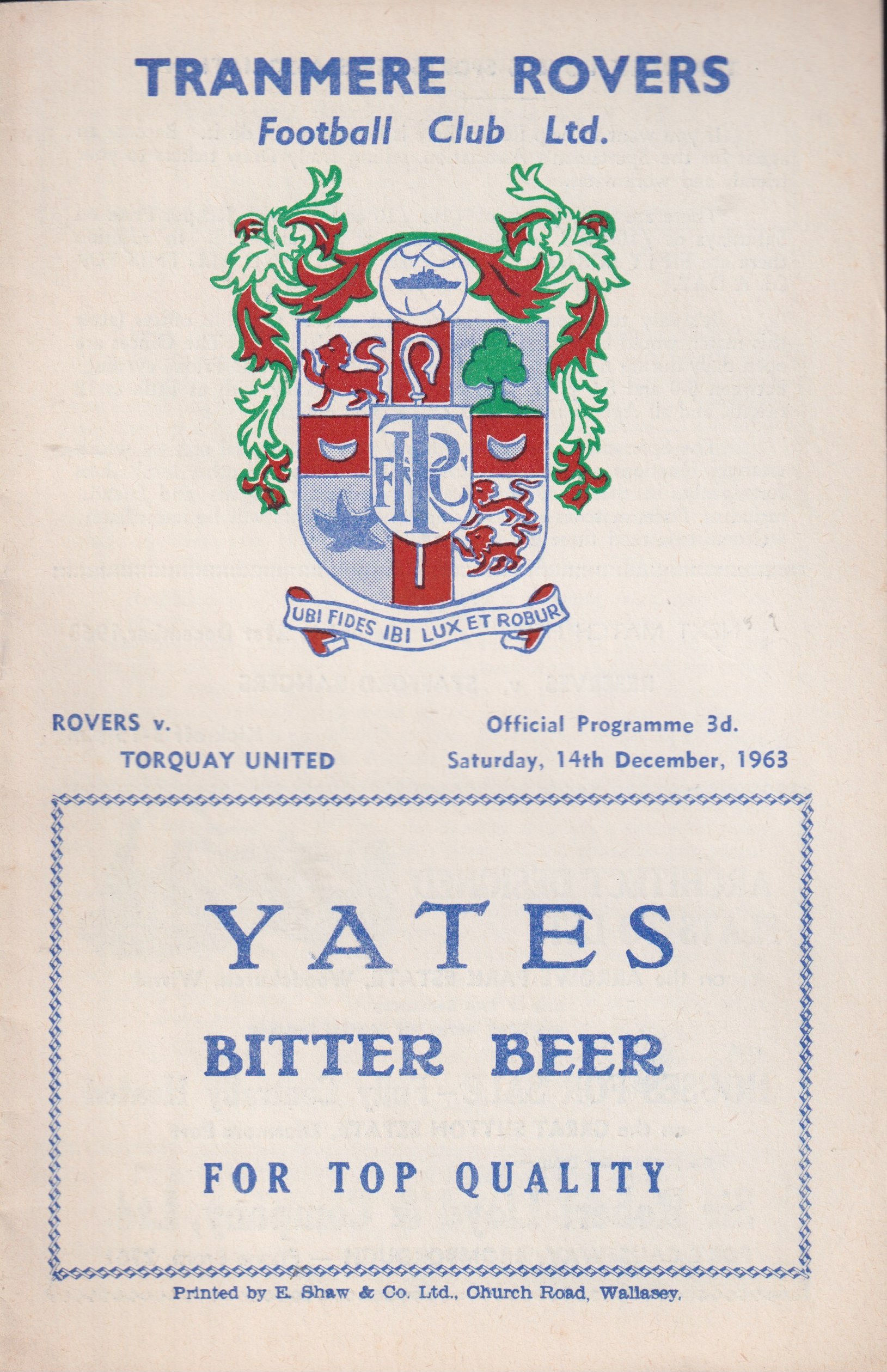 Match Programme for 14/12/1963