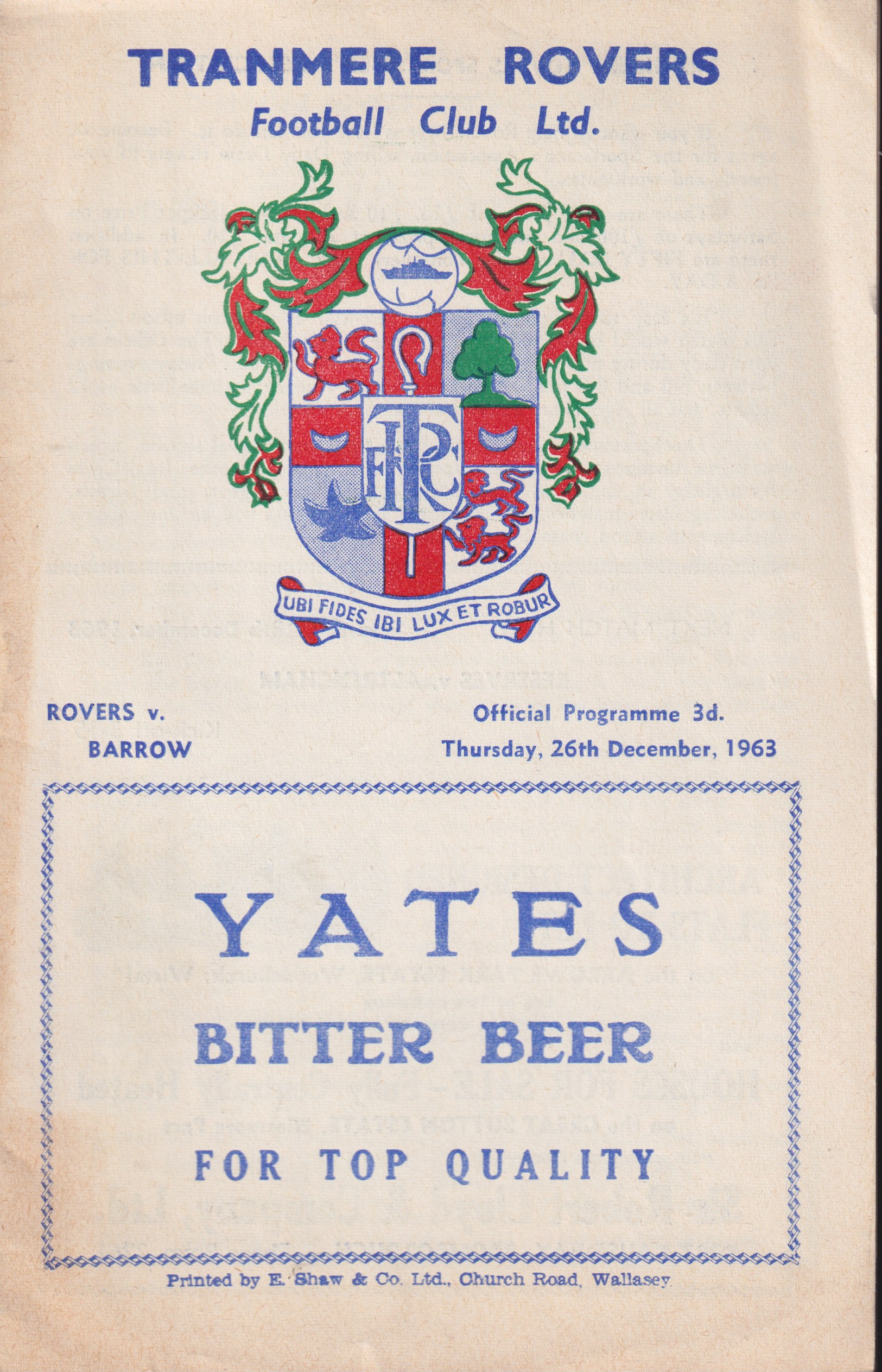 Match Programme for 26/12/1963