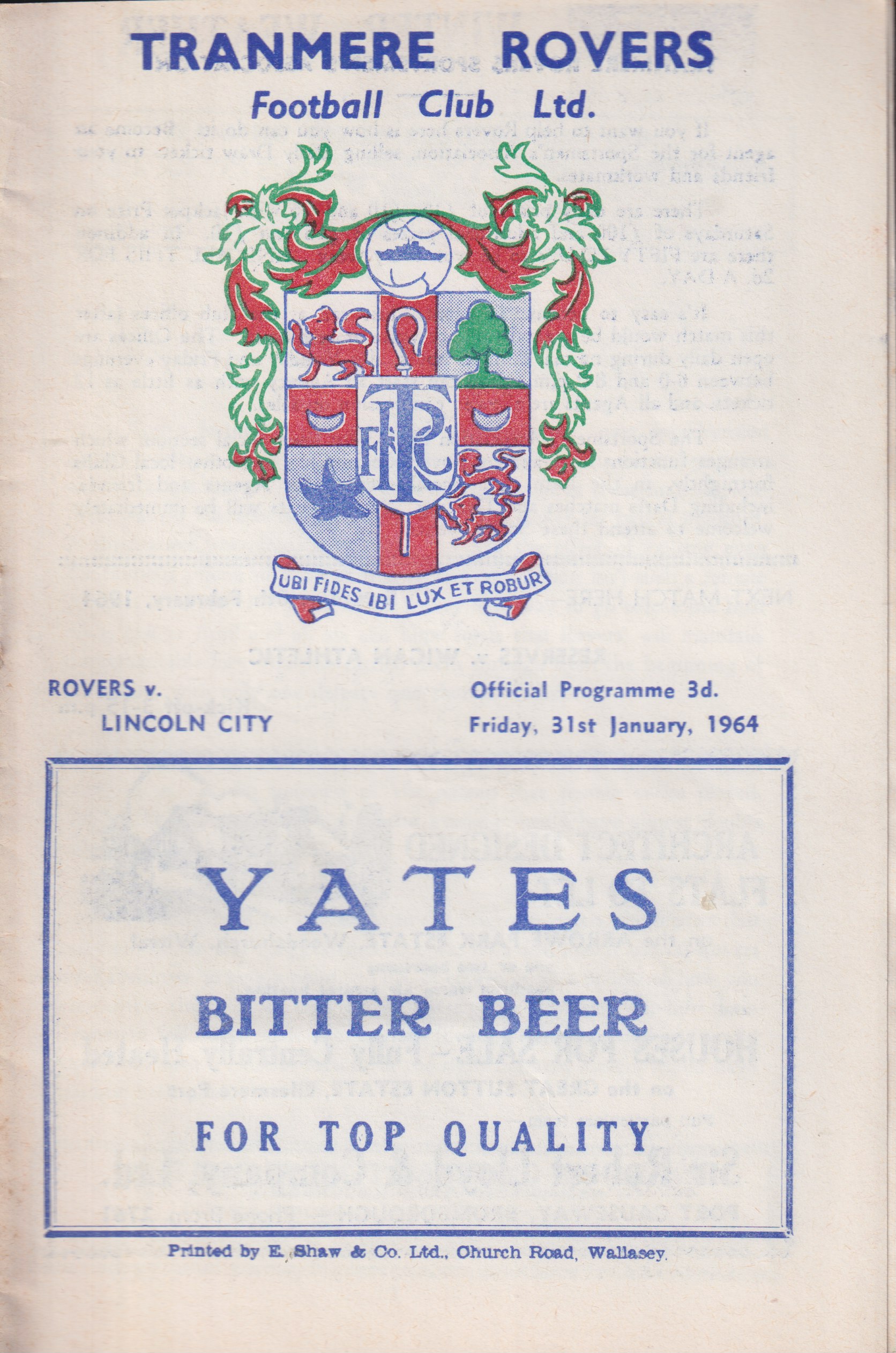 Match Programme for 31/01/1964