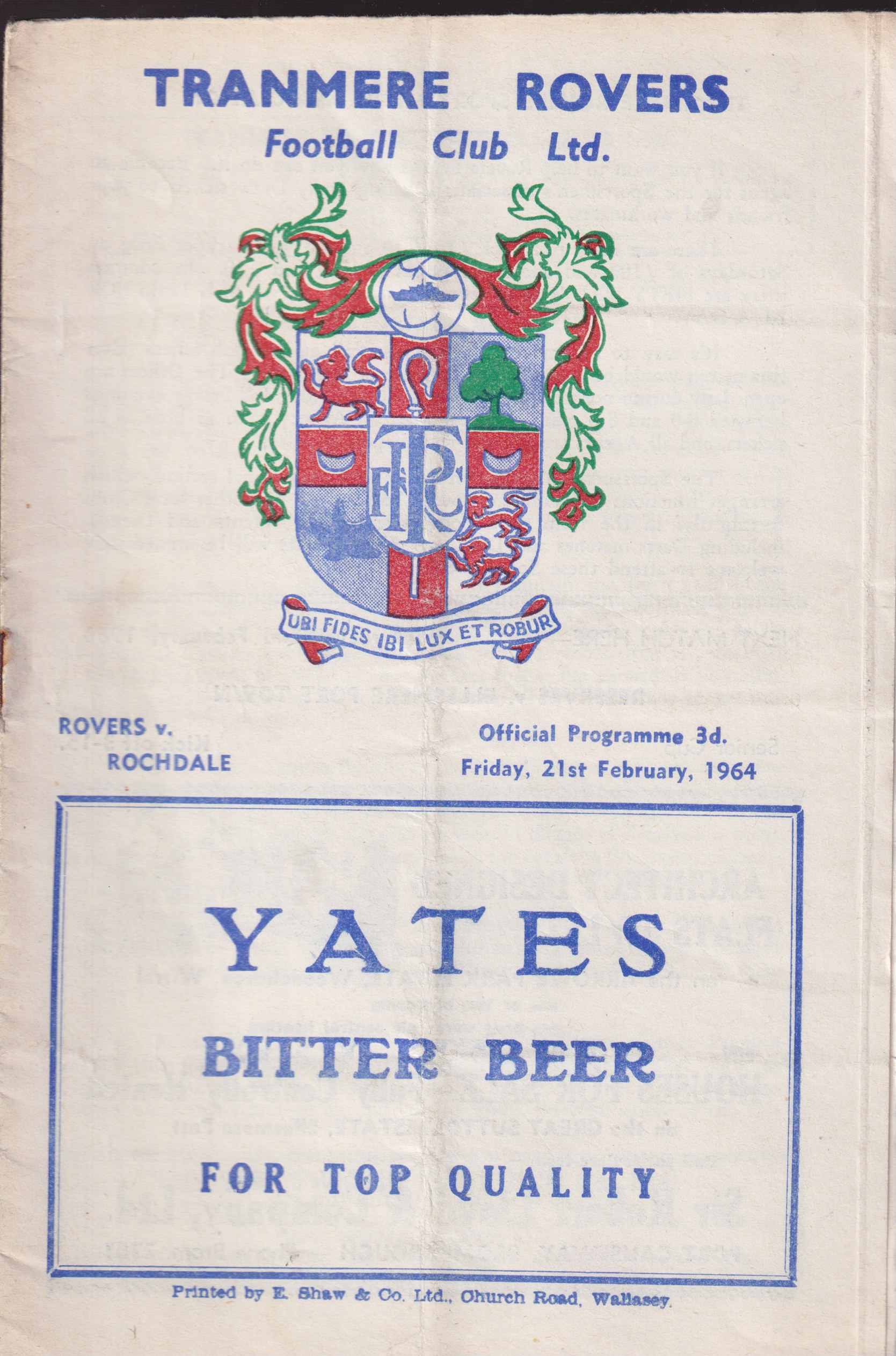 Match Programme for 21/02/1964