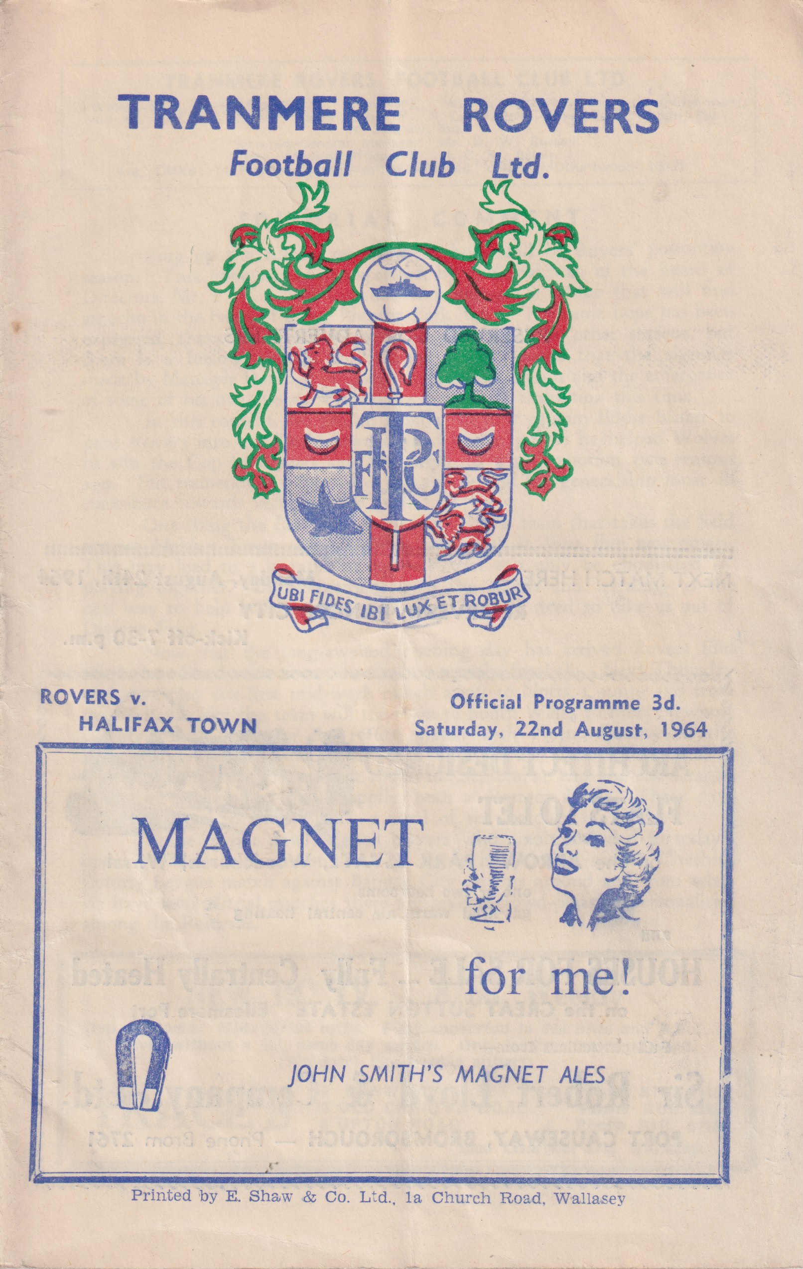 Match Programme for 22/08/1964