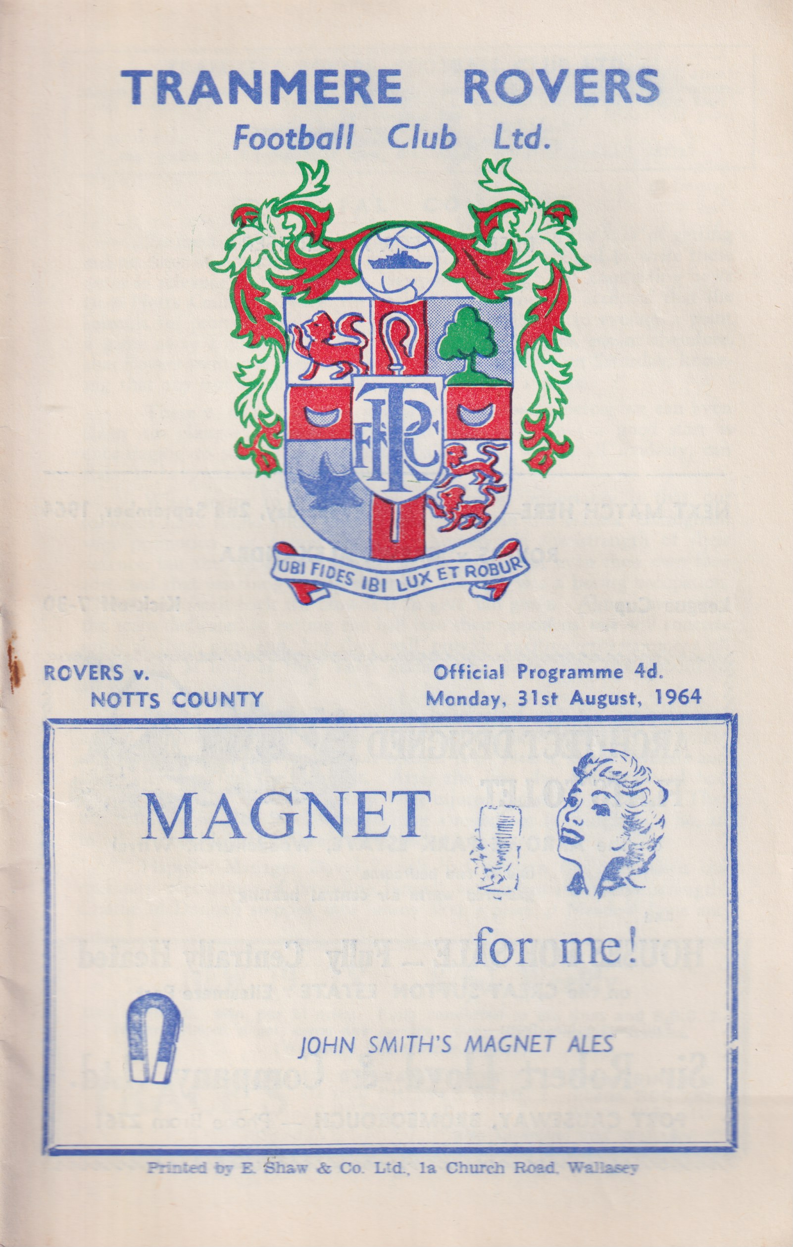 Match Programme for 31/08/1964