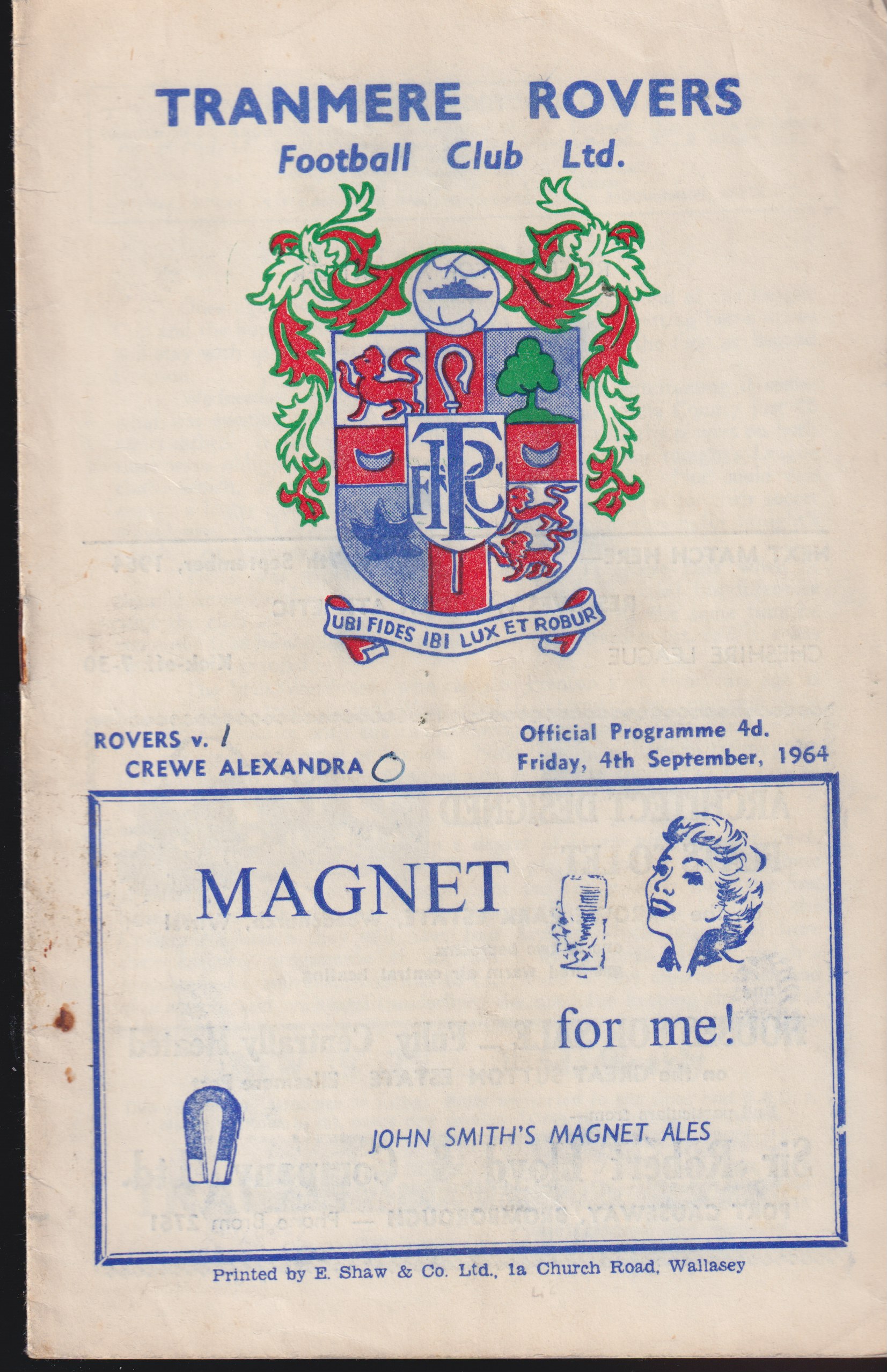 Match Programme for 04/09/1964