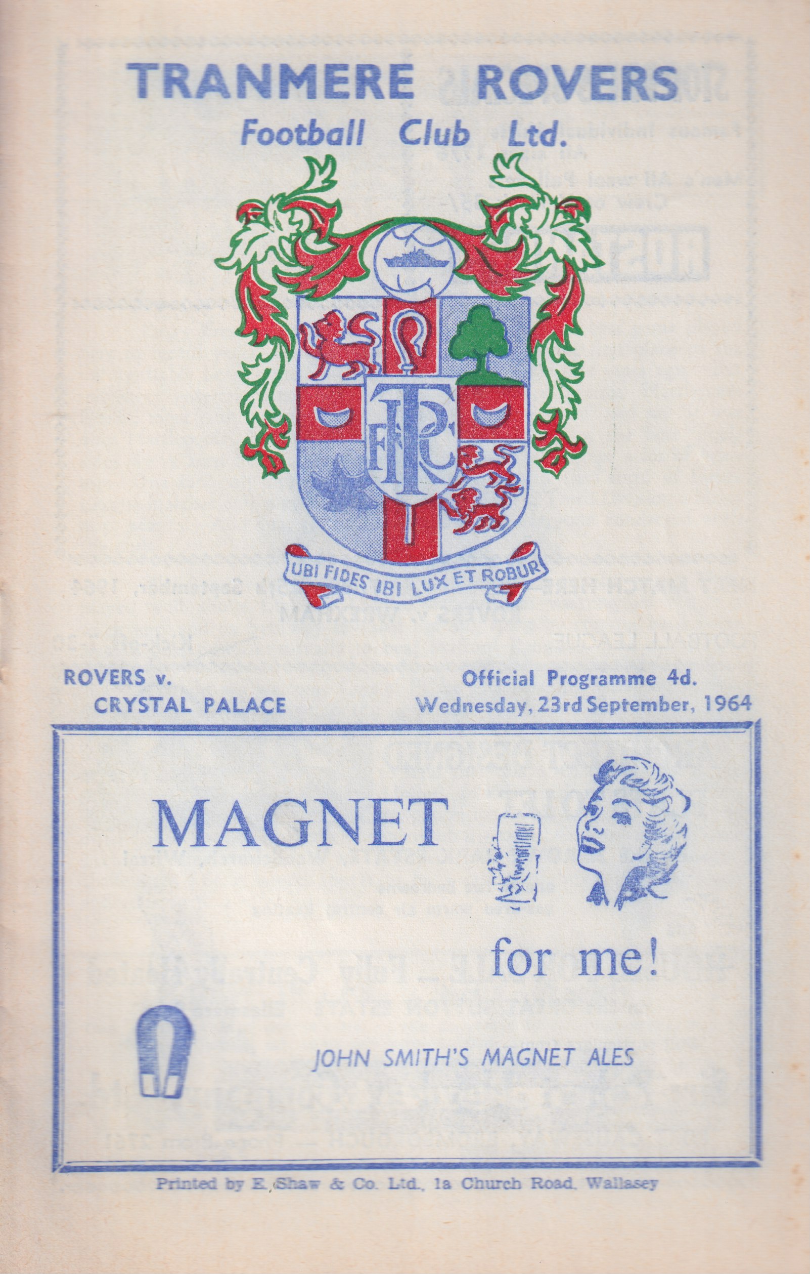 Match Programme for 23/09/1964