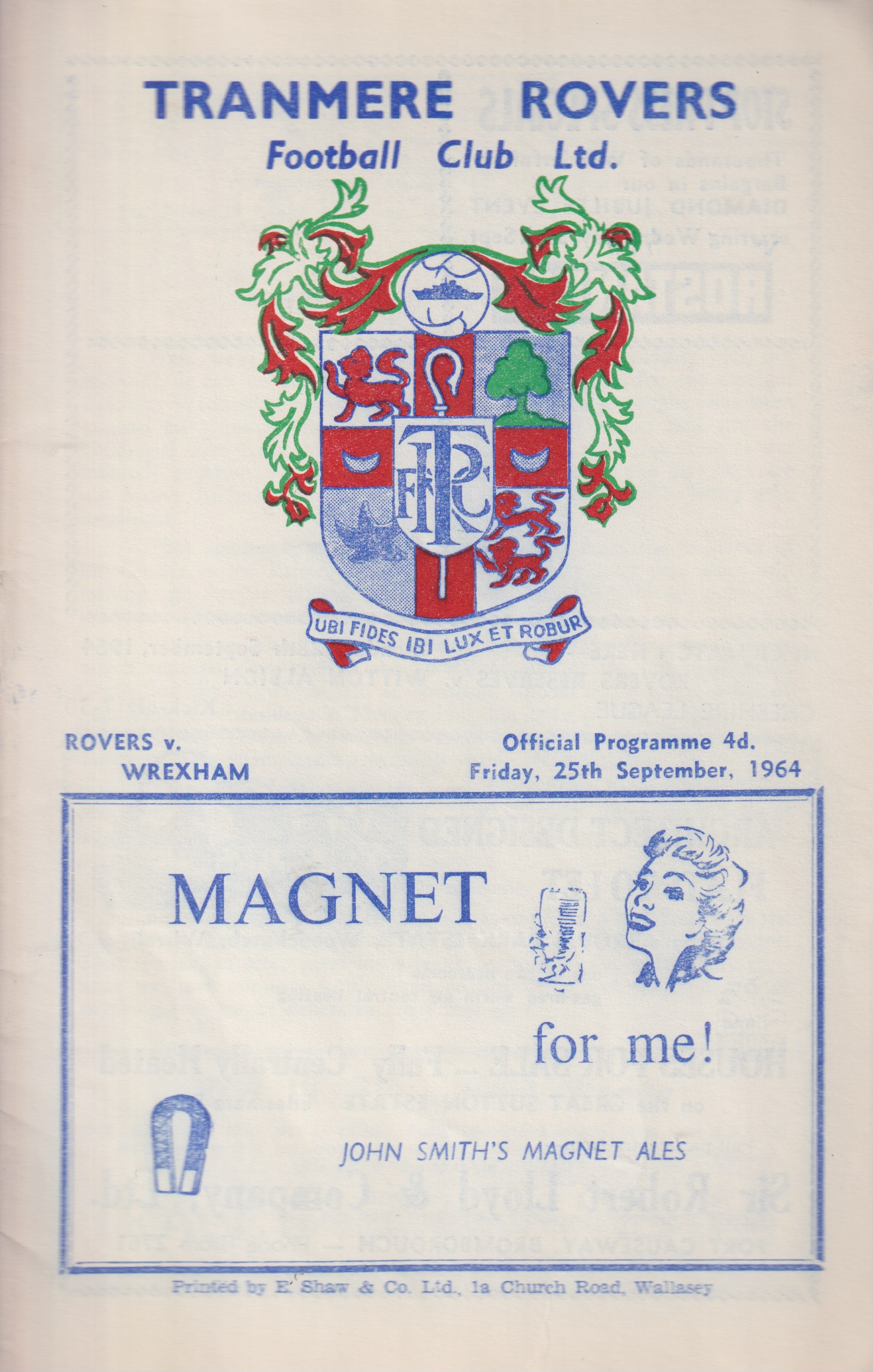 Match Programme for 25/09/1964