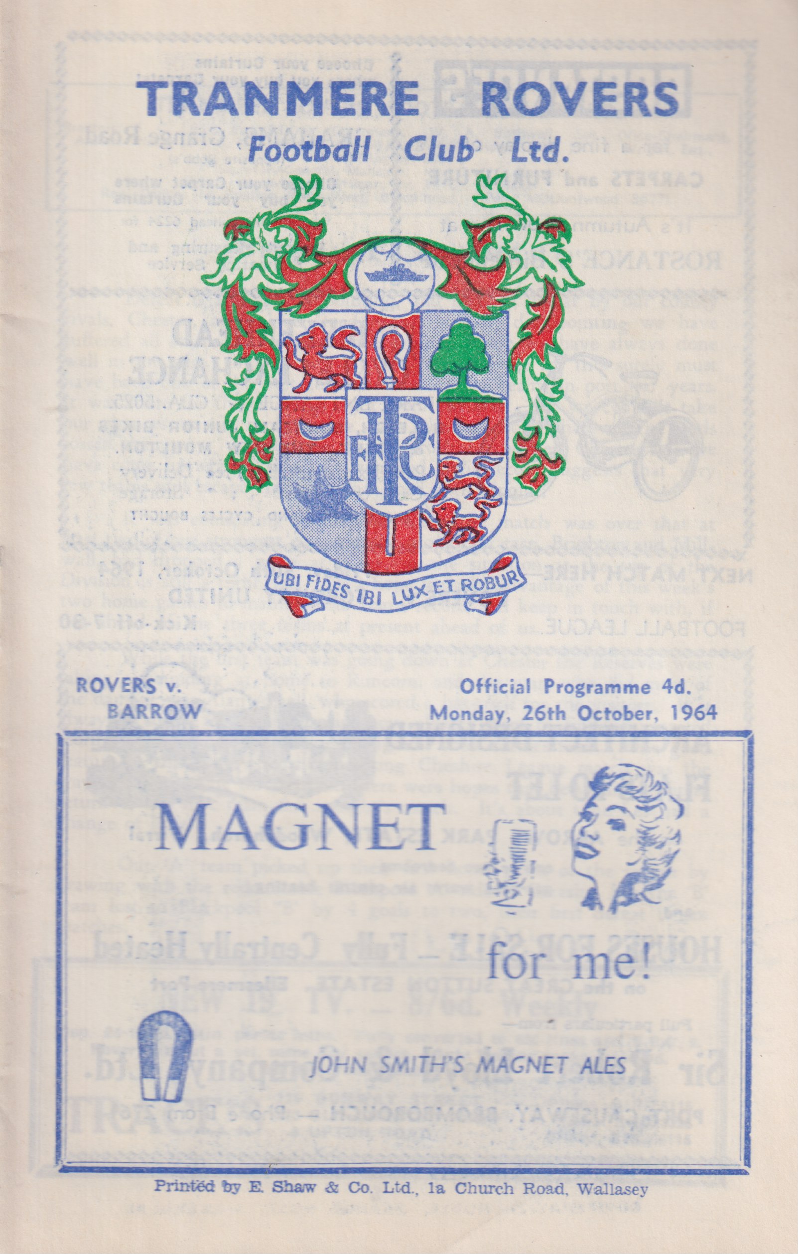 Match Programme for 26/10/1964