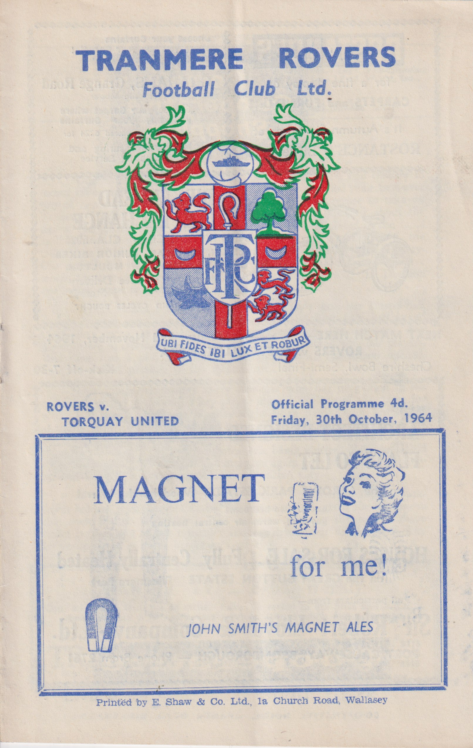 Match Programme for 30/10/1964