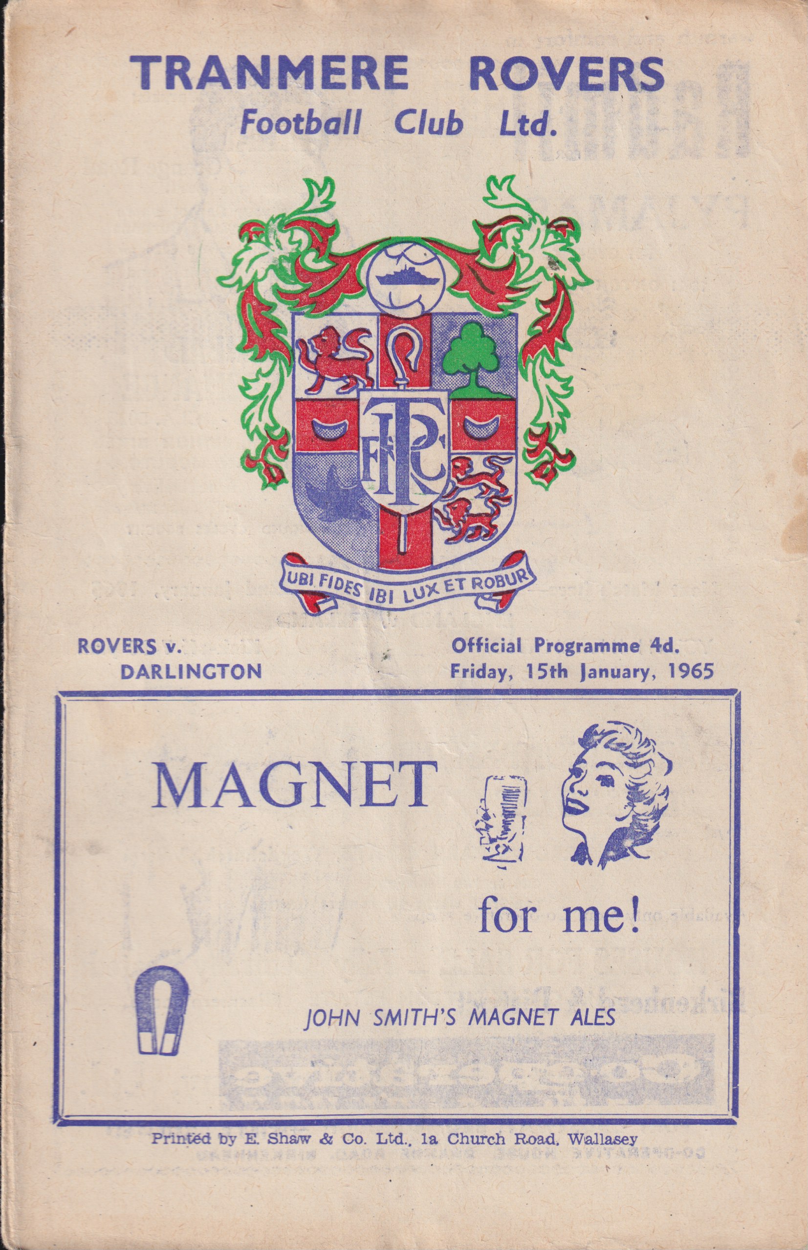 Match Programme for 15/01/1965