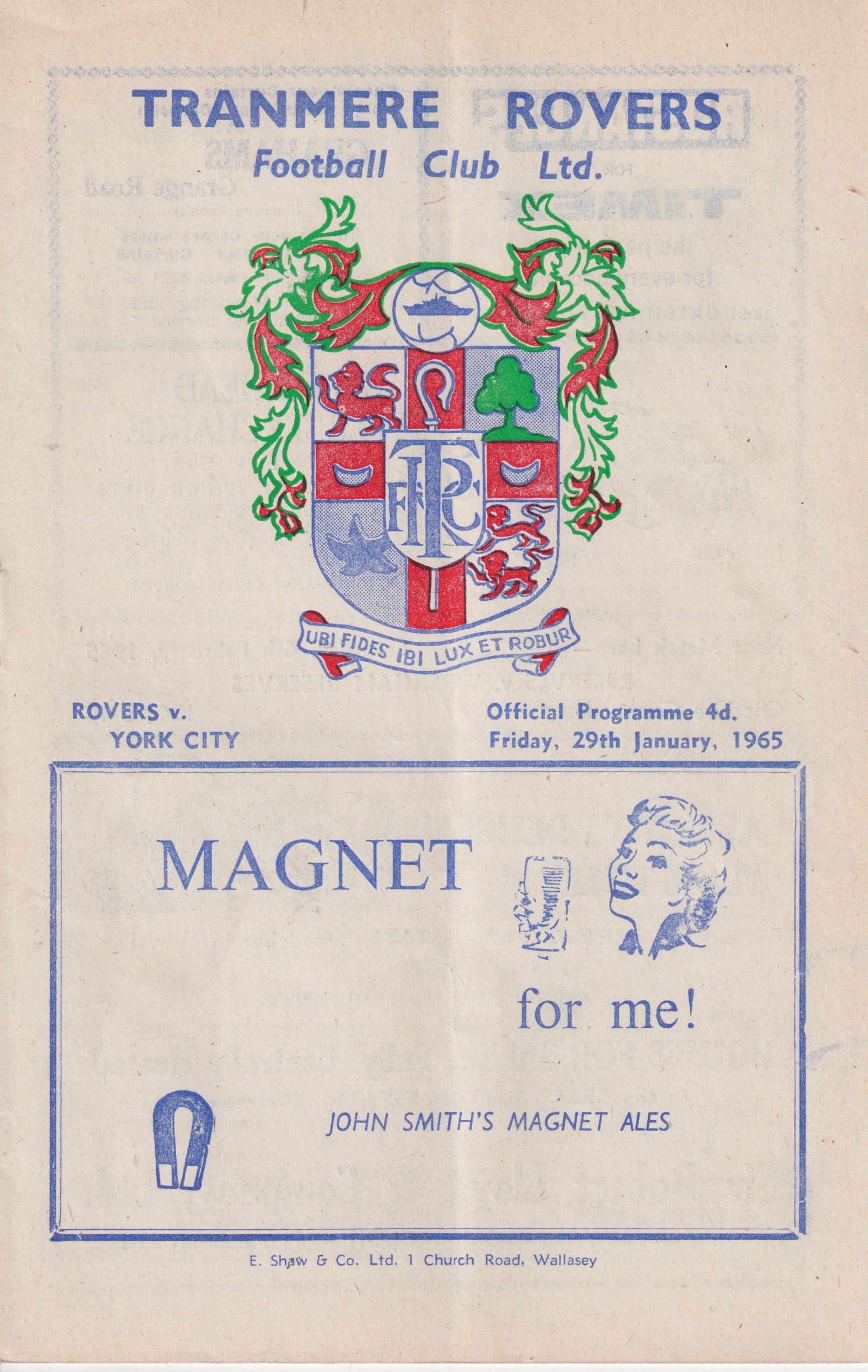 Match Programme for 29/01/1965