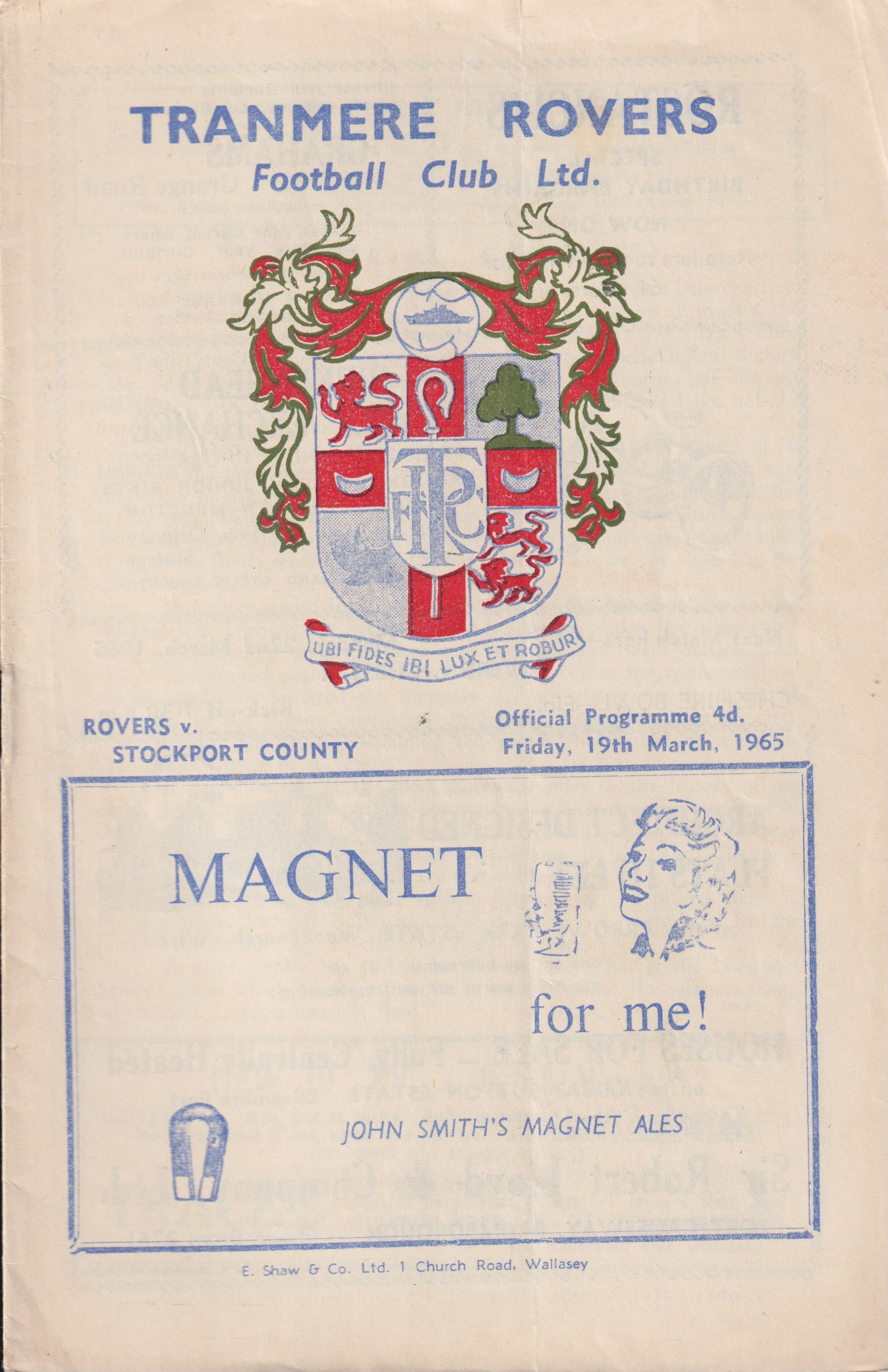 Match Programme for 19/03/1965