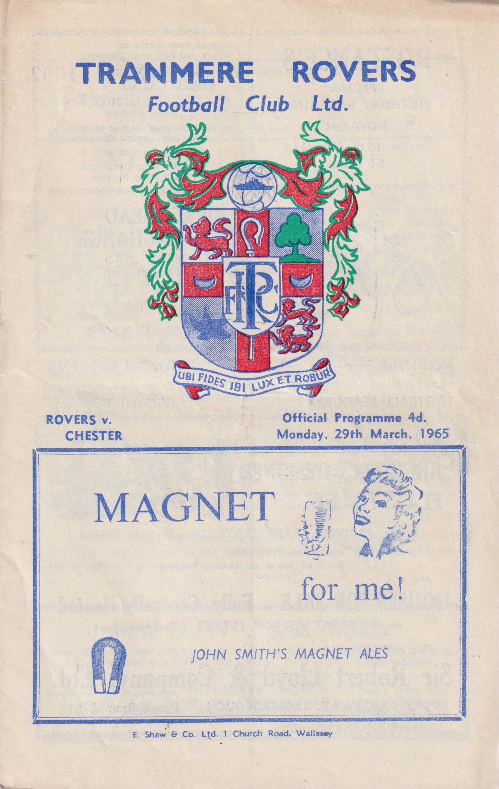 Match Programme for 29/03/1965