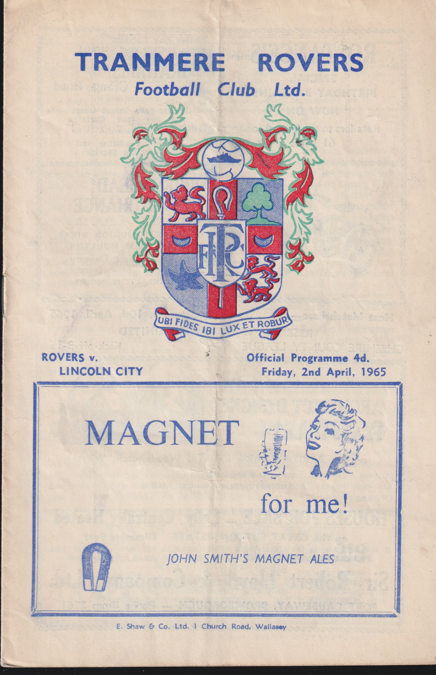 Match Programme for 02/04/1965