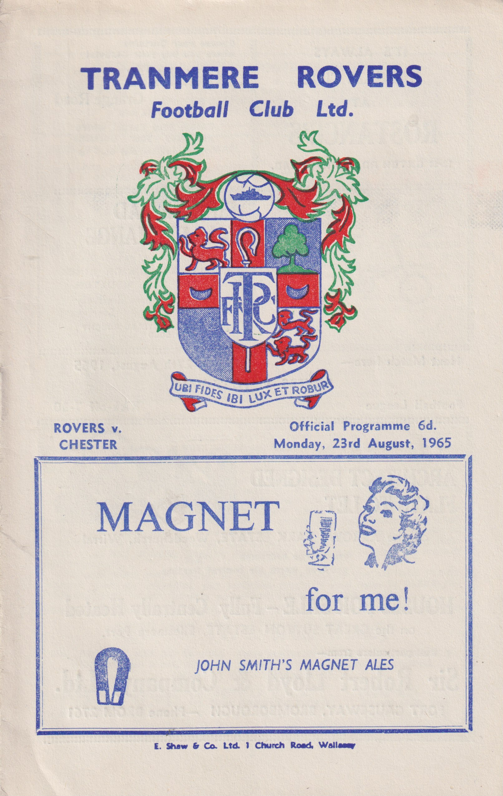 Match Programme for 23/08/1965
