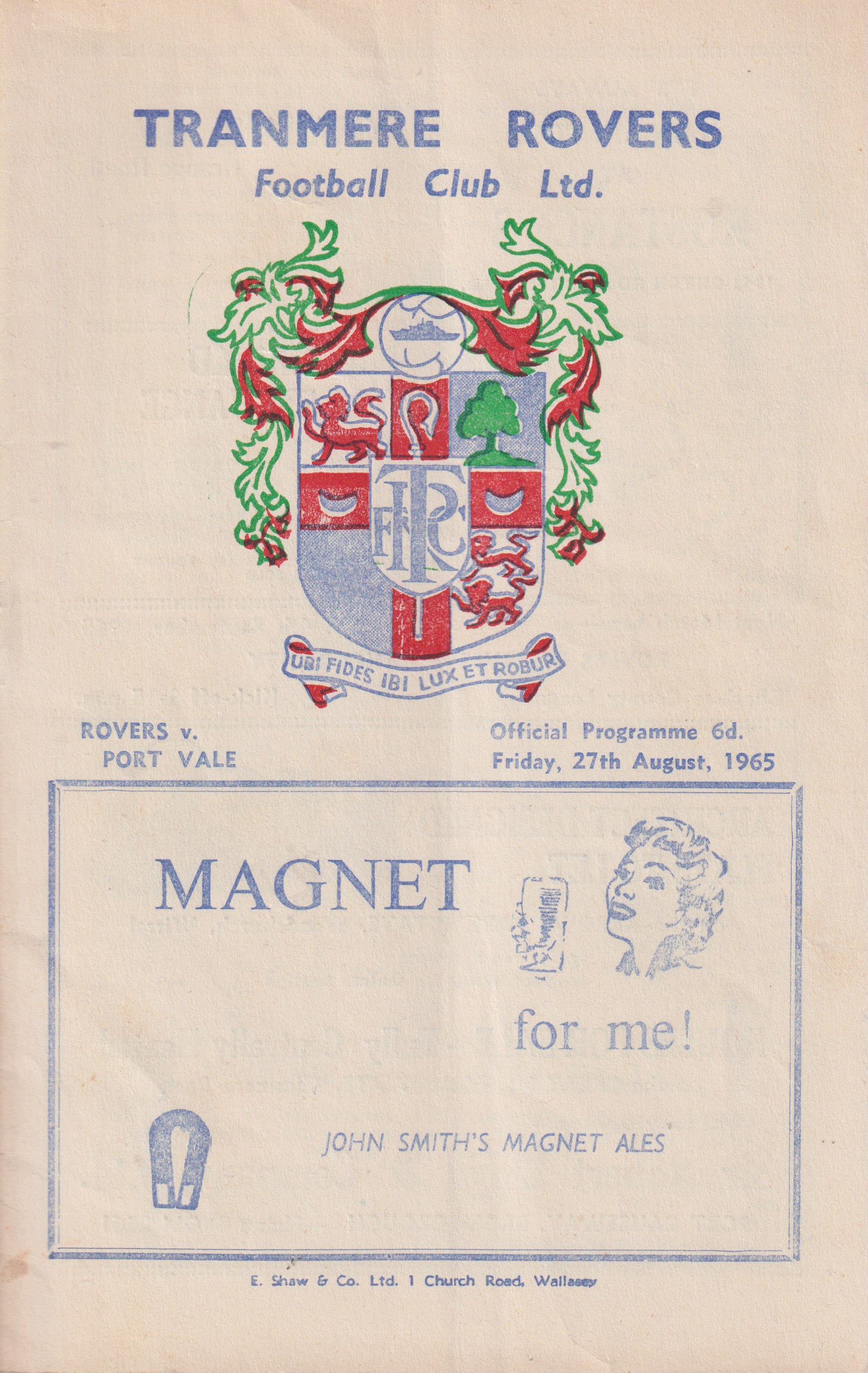 Match Programme for 27/08/1965