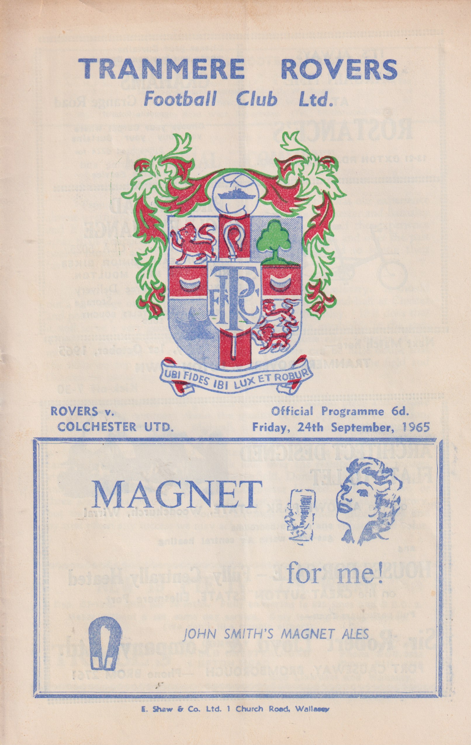 Match Programme for 24/09/1965