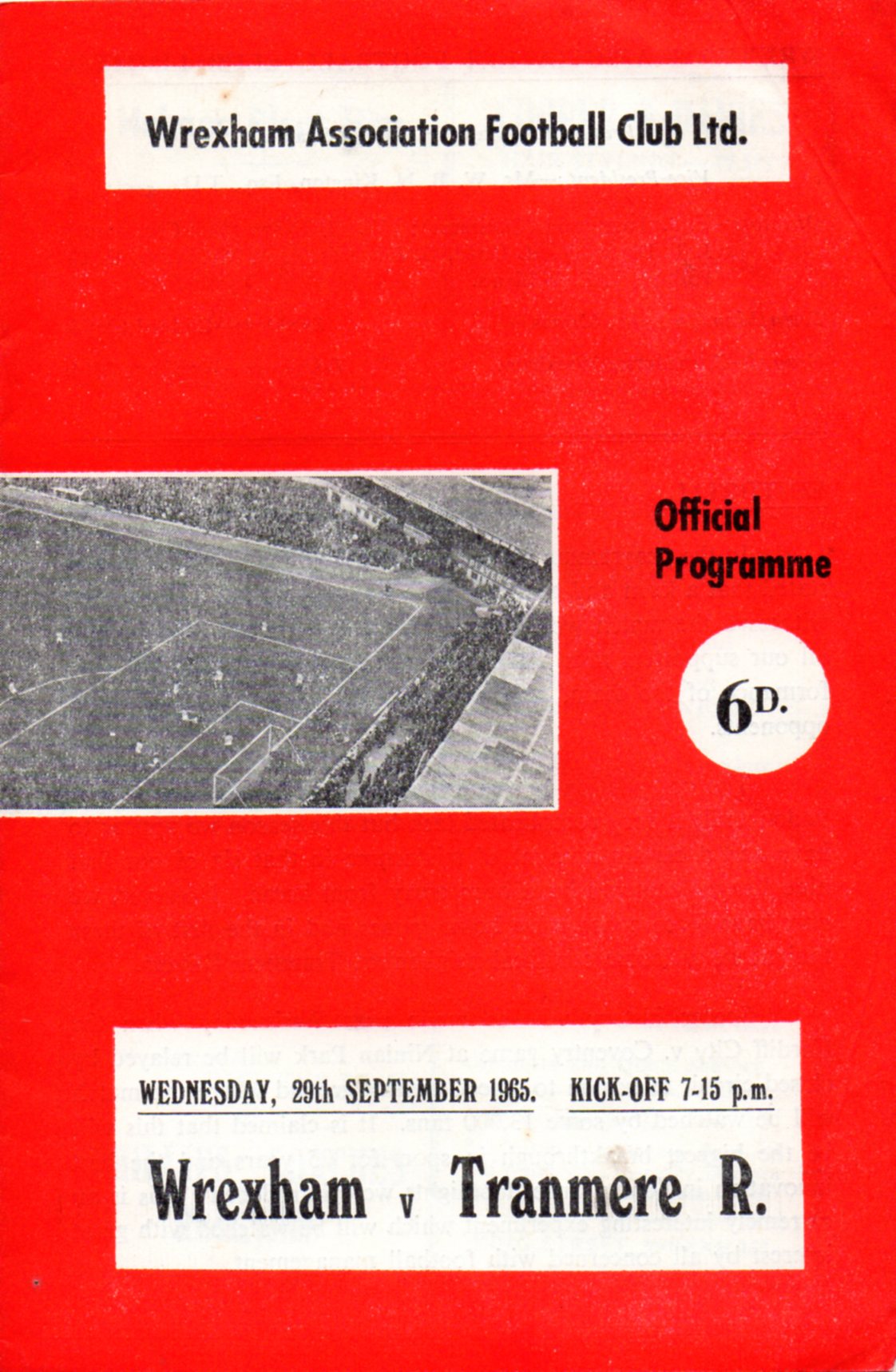 Match Programme for 29/09/1965