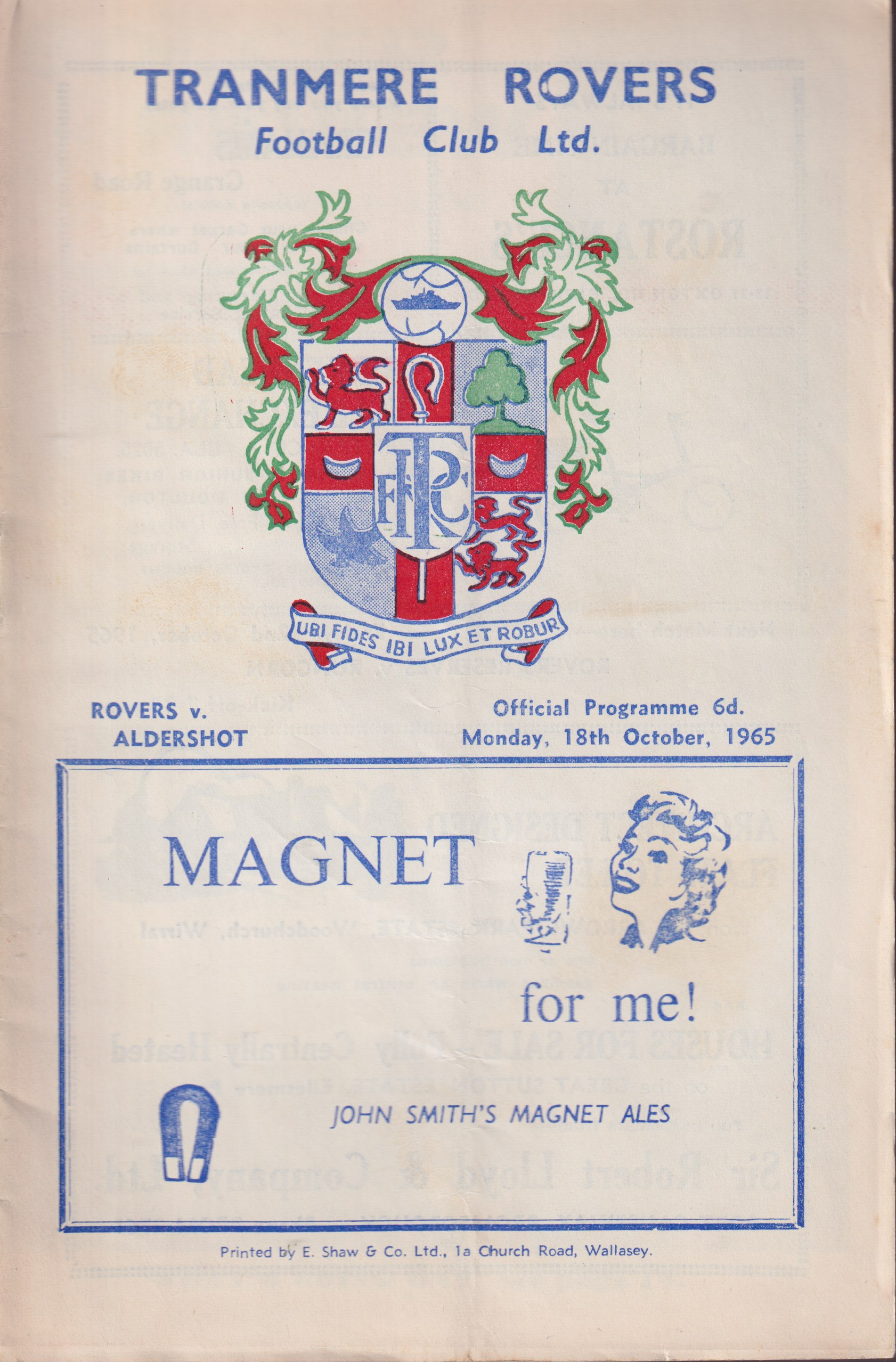 Match Programme for 18/10/1965