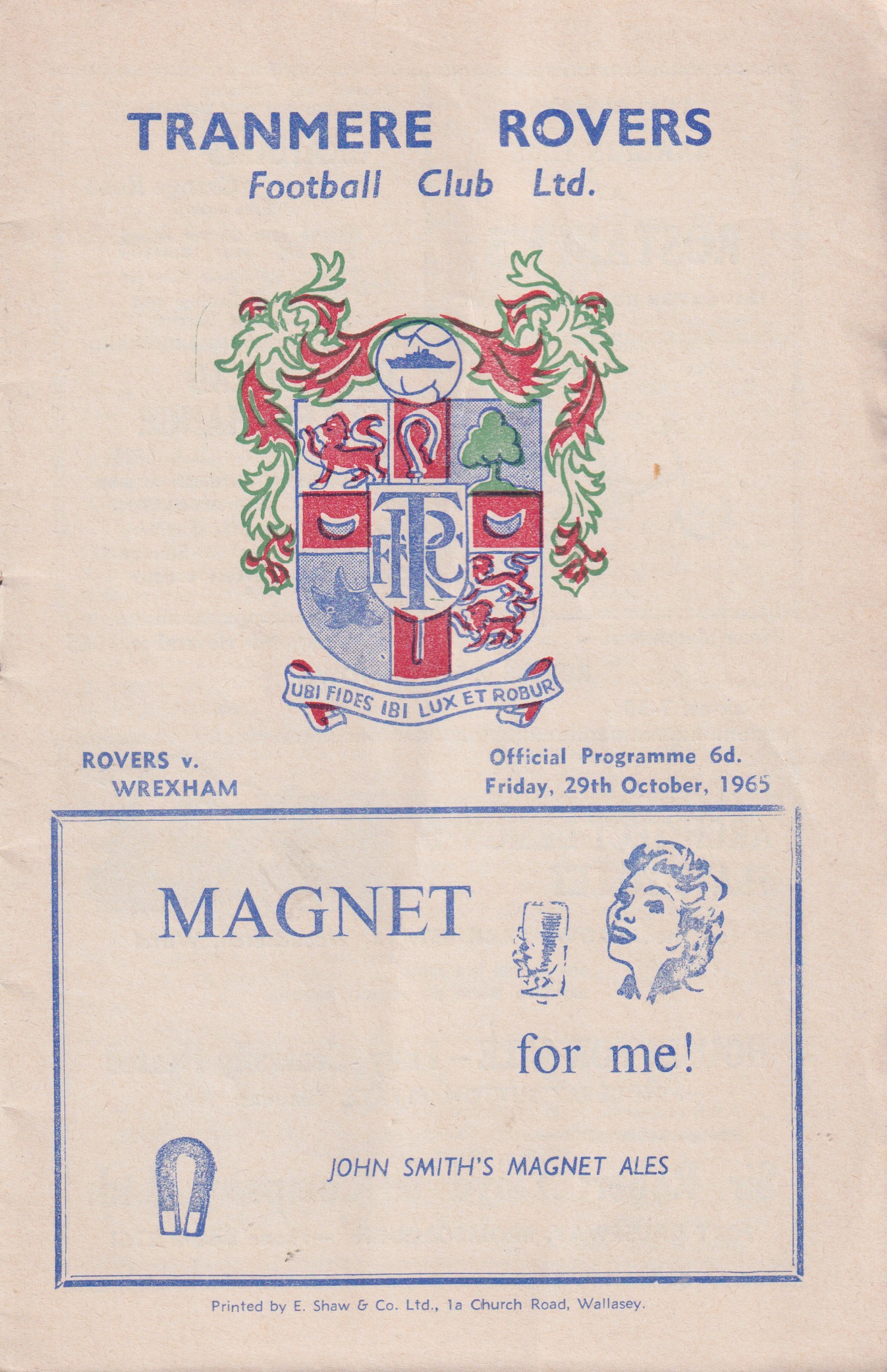 Match Programme for 29/10/1965