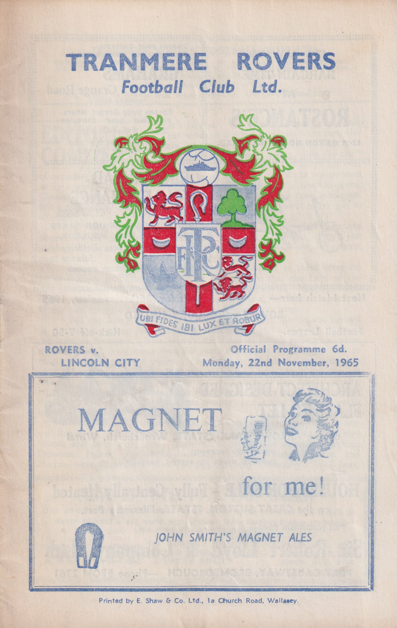 Match Programme for 22/11/1965