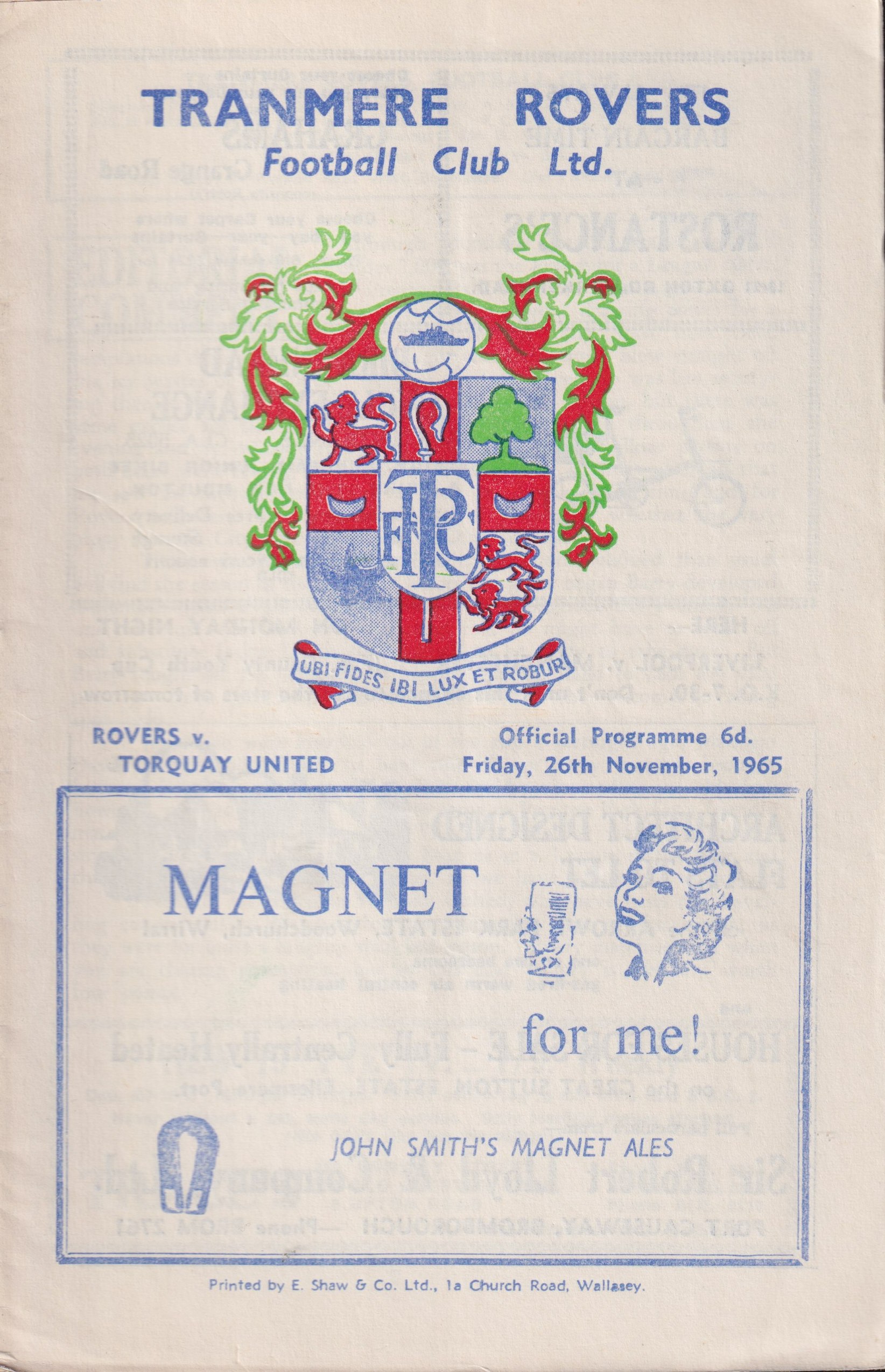 Match Programme for 26/11/1965