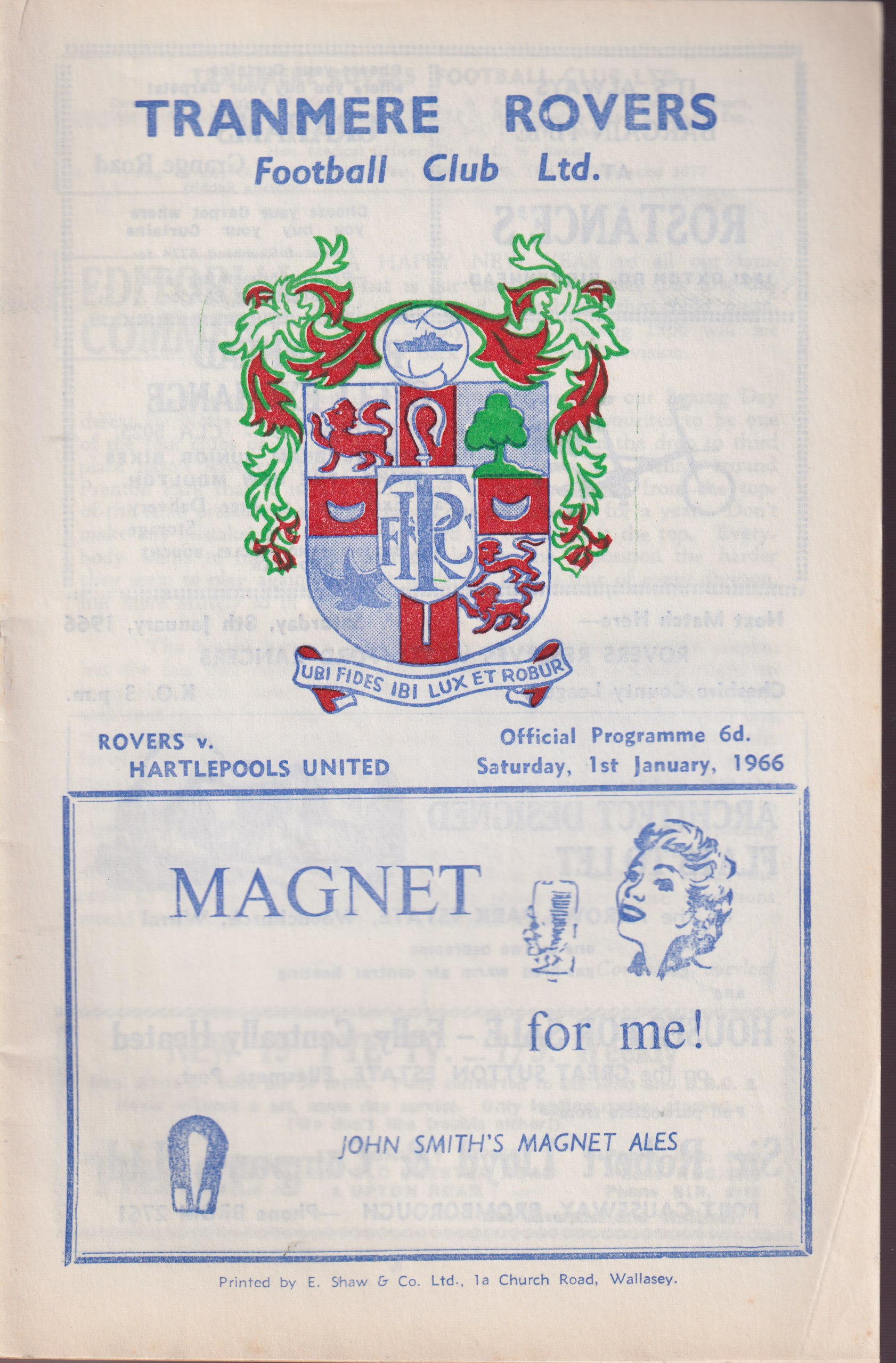 Match Programme for 01/01/1966